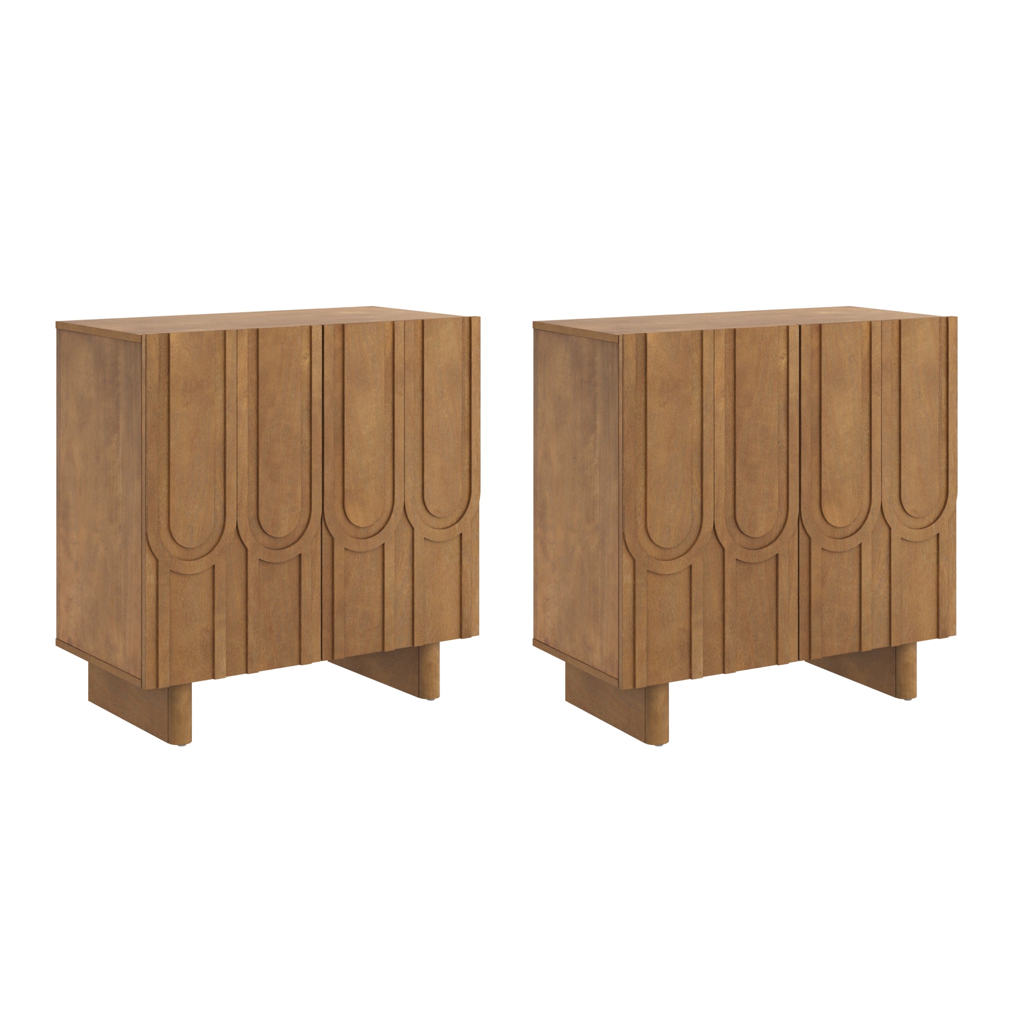 Kelly Credenza Light Brown Wood Set of 2 Mid-Century | Nathan James