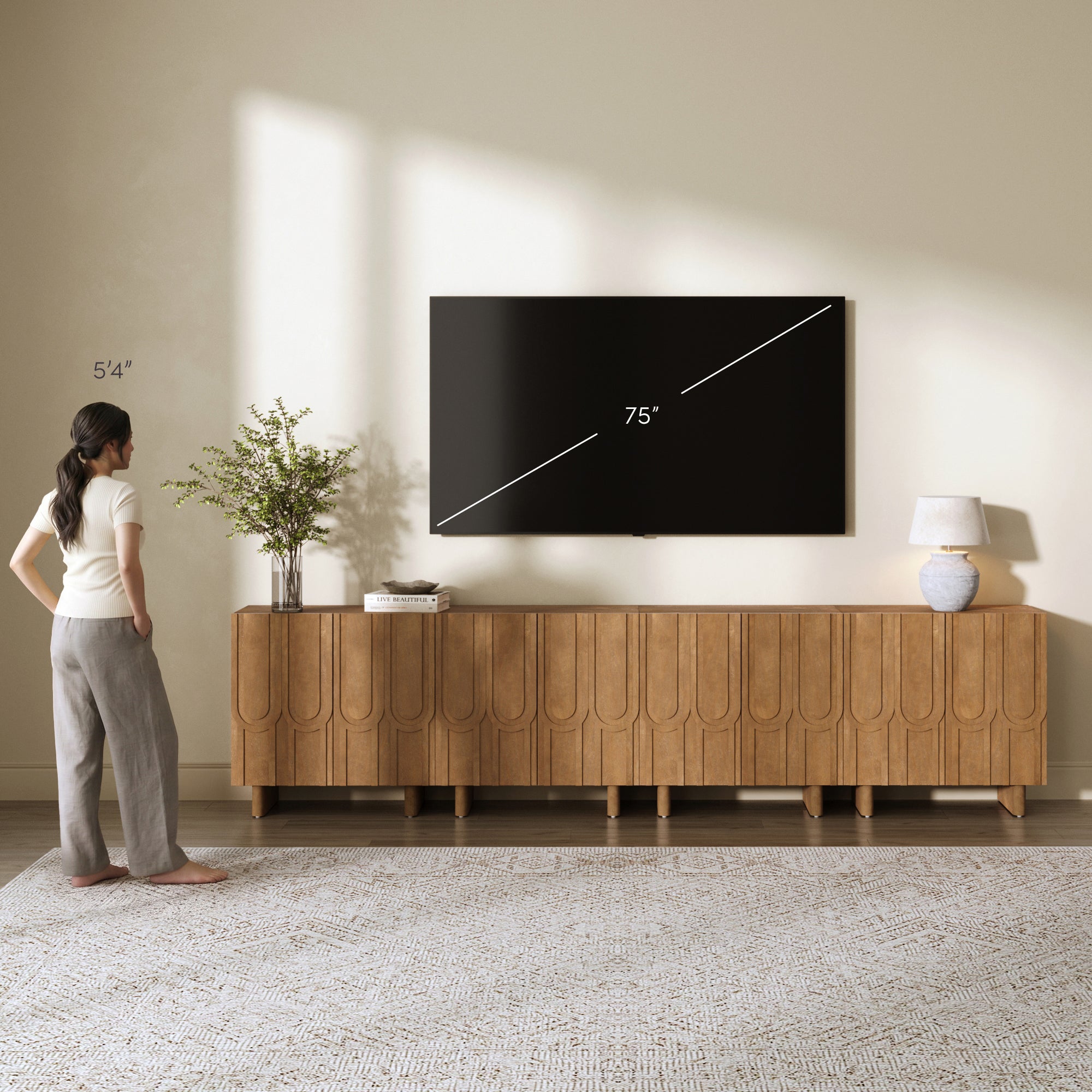 Mid Century TV Console Table with Storage for TVs up to 100" Light Brown - Nathan James