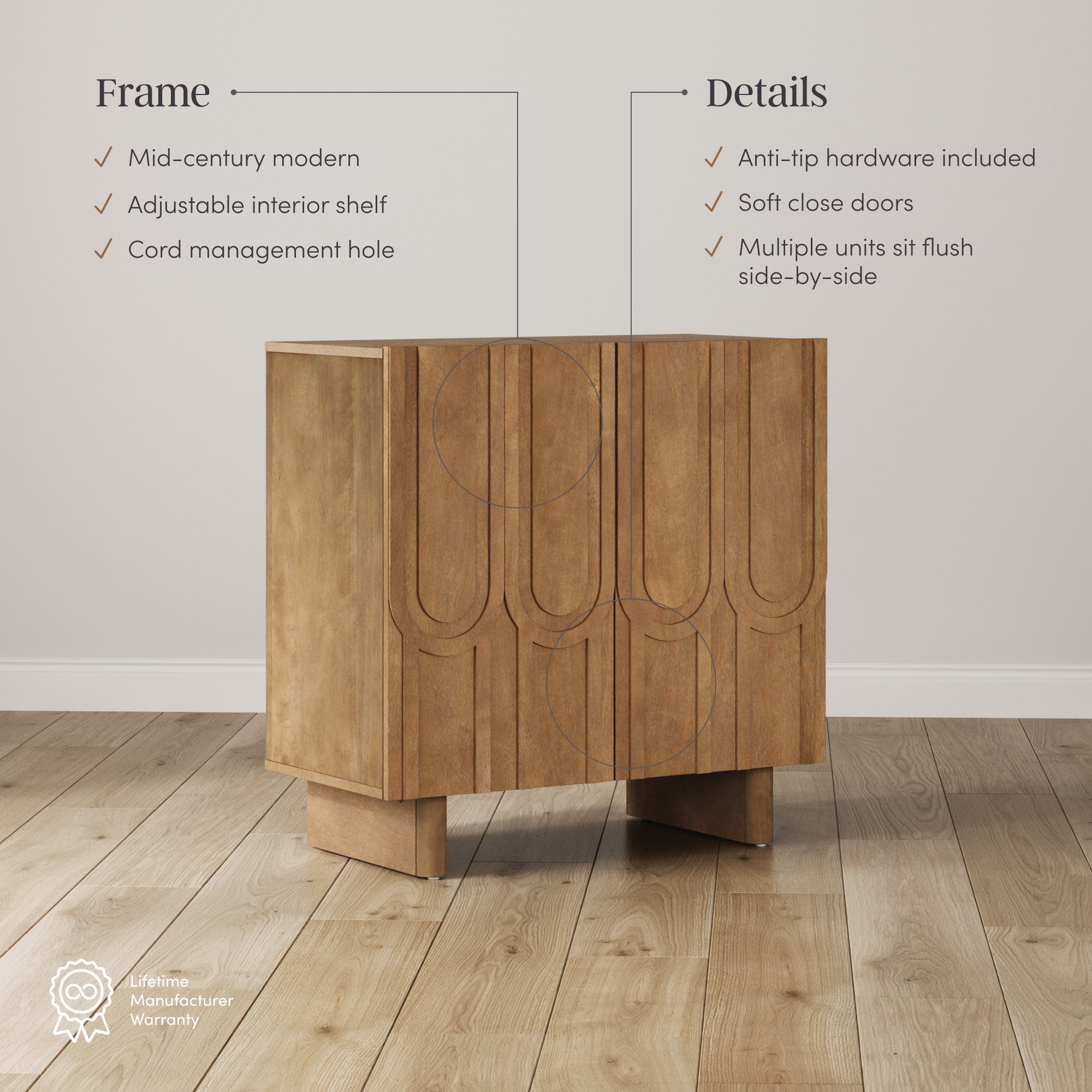 Kelly Credenza Light Brown Wood Set of 2 Mid-Century | Nathan James
