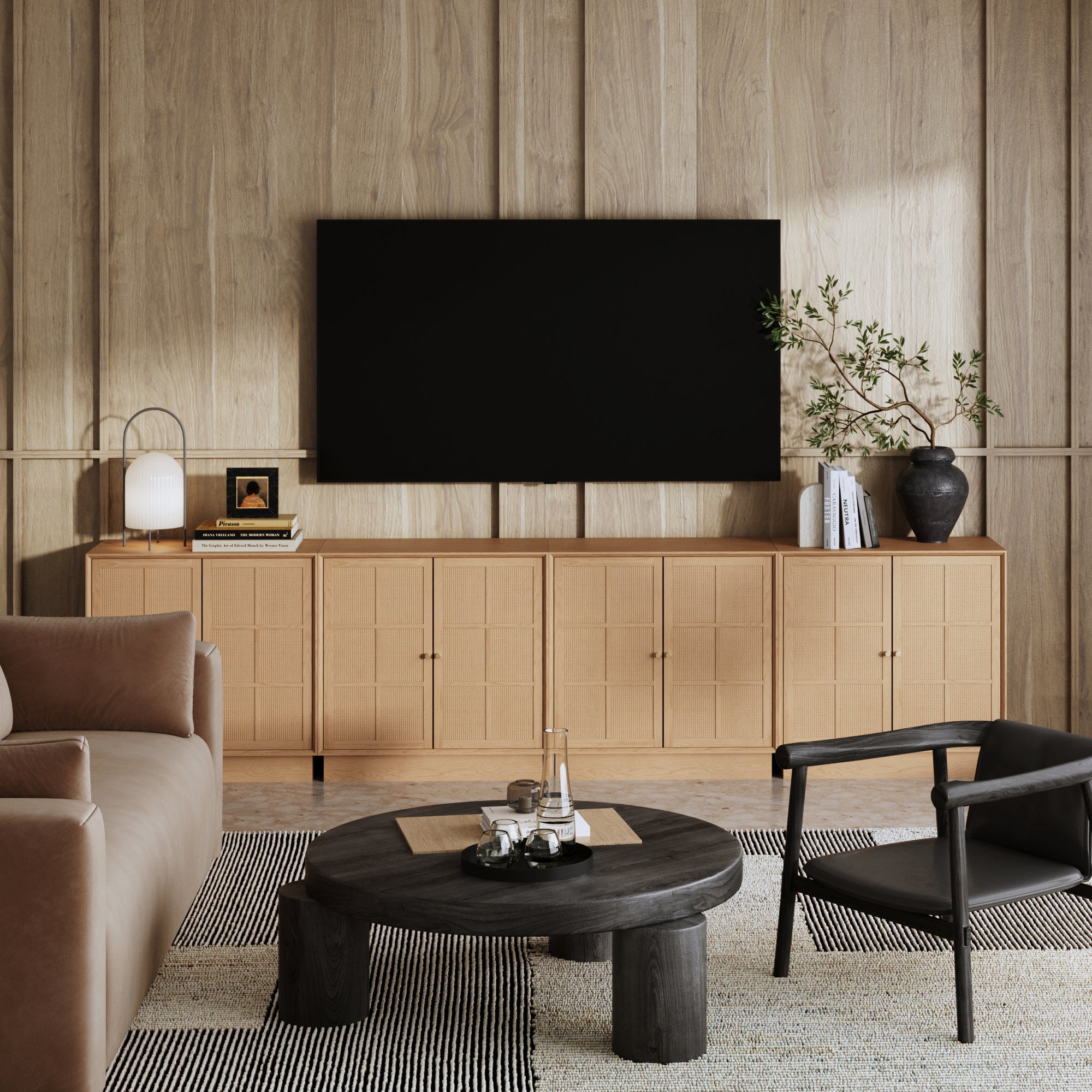 Elise Credenza Rattan Wood Raw Oak Set of 4 | Nathan James