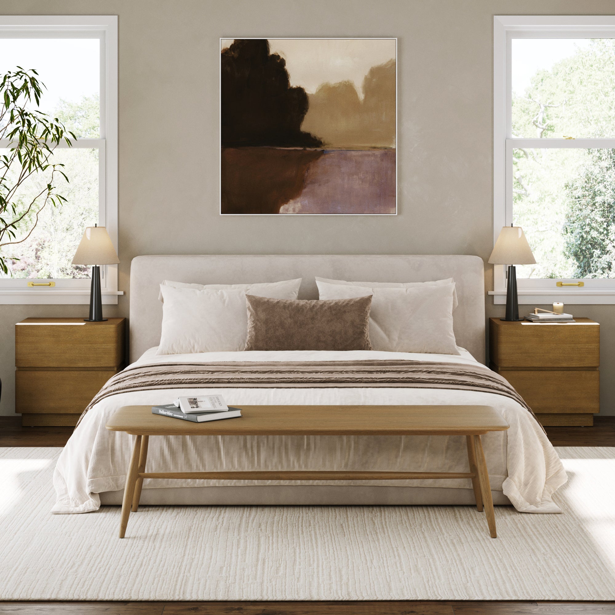 Modern Wood 2 Drawer Nightstand Light Brown Set of 2 - Nathan James