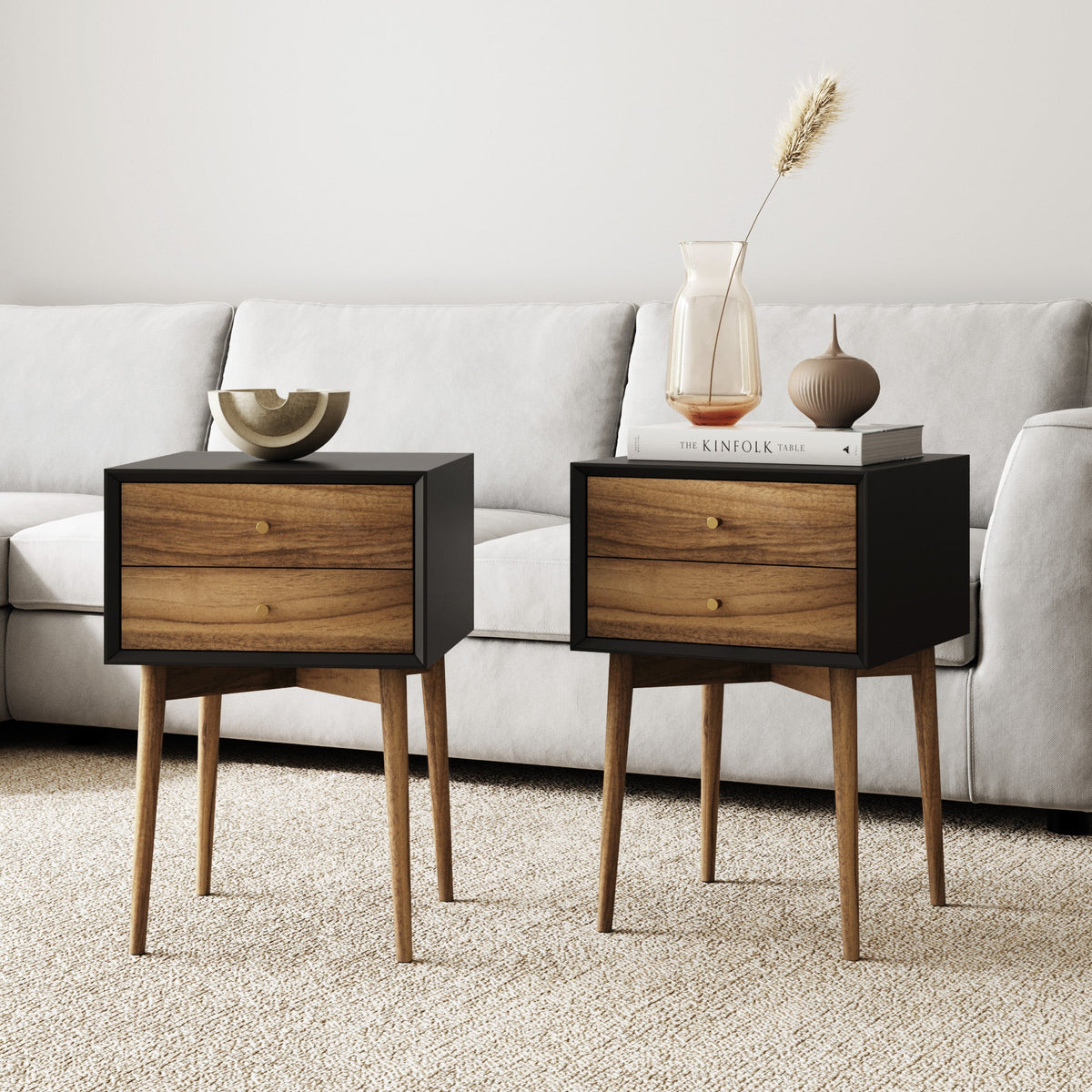 Harper Mid-Century Wood Nightstand Black Set of 2 | Nathan James