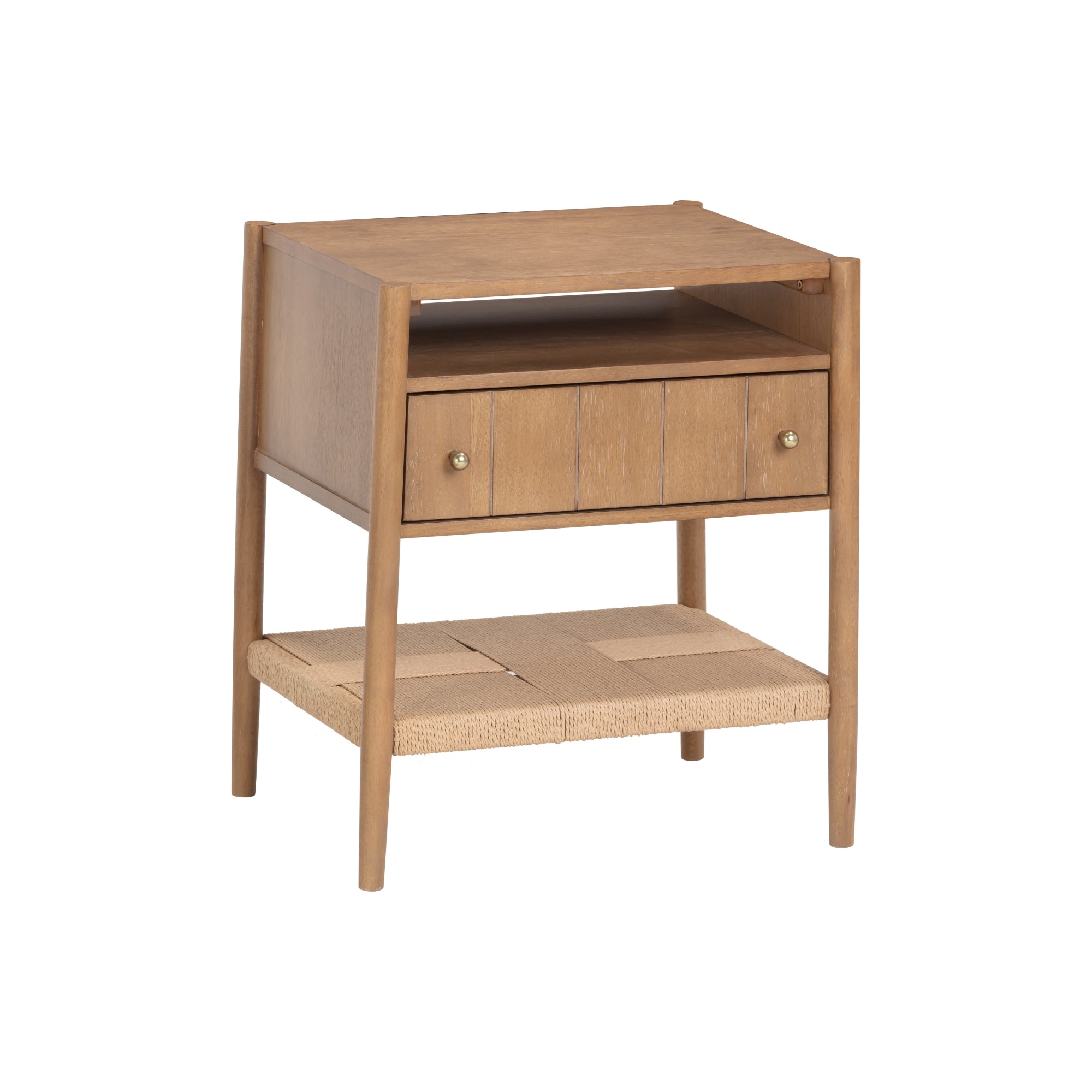 Wood Nightstand with Drawer & Seagrass Storage - Thumbnail 2