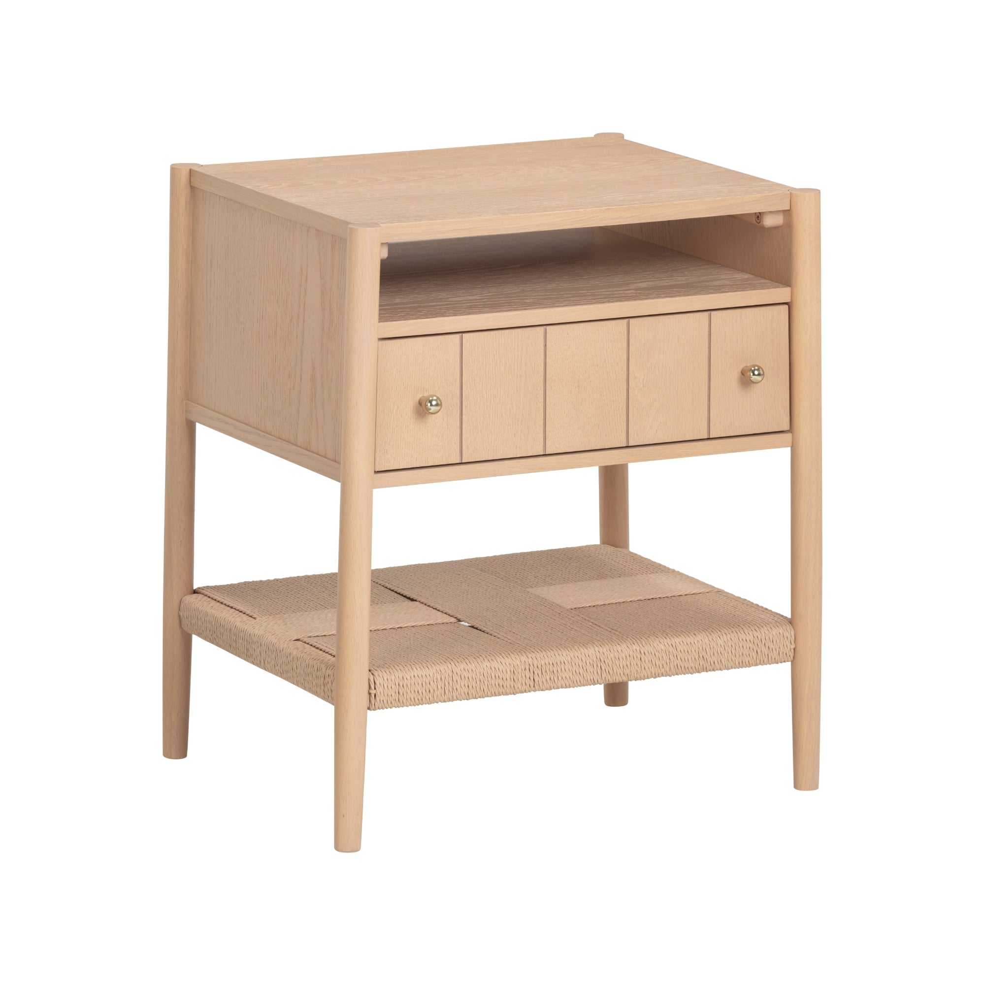 Wood Nightstand with Drawer & Seagrass Storage - Thumbnail 5