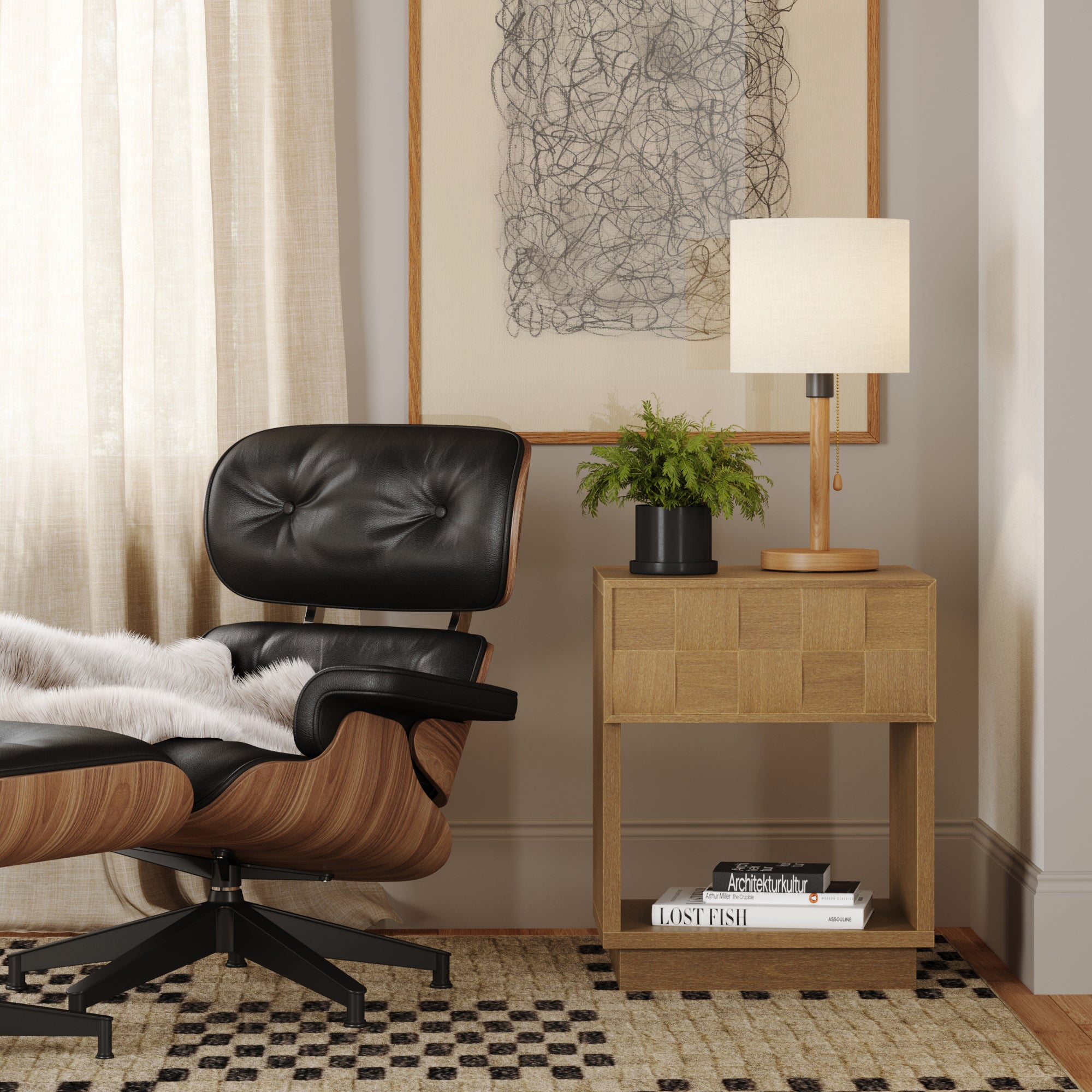 Iris 22 in. W Mid-Century Modern Rounded Wood 1-Drawer Nightstand with Drawer, Bedside Table for Bedroom or Living Room - Thumbnail 3