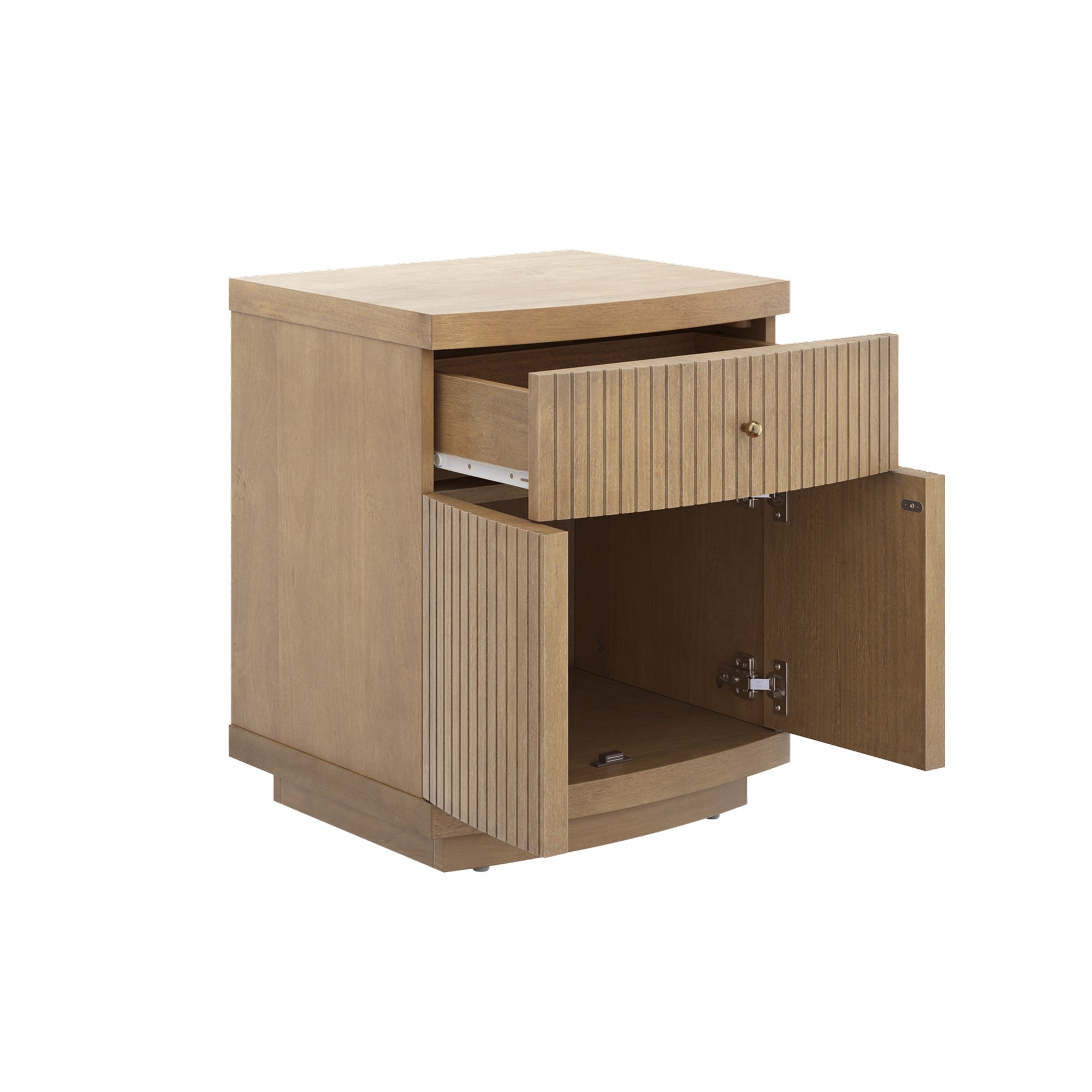 Tambellini Fluted Nightstand with Drawer and Cabinet Storage