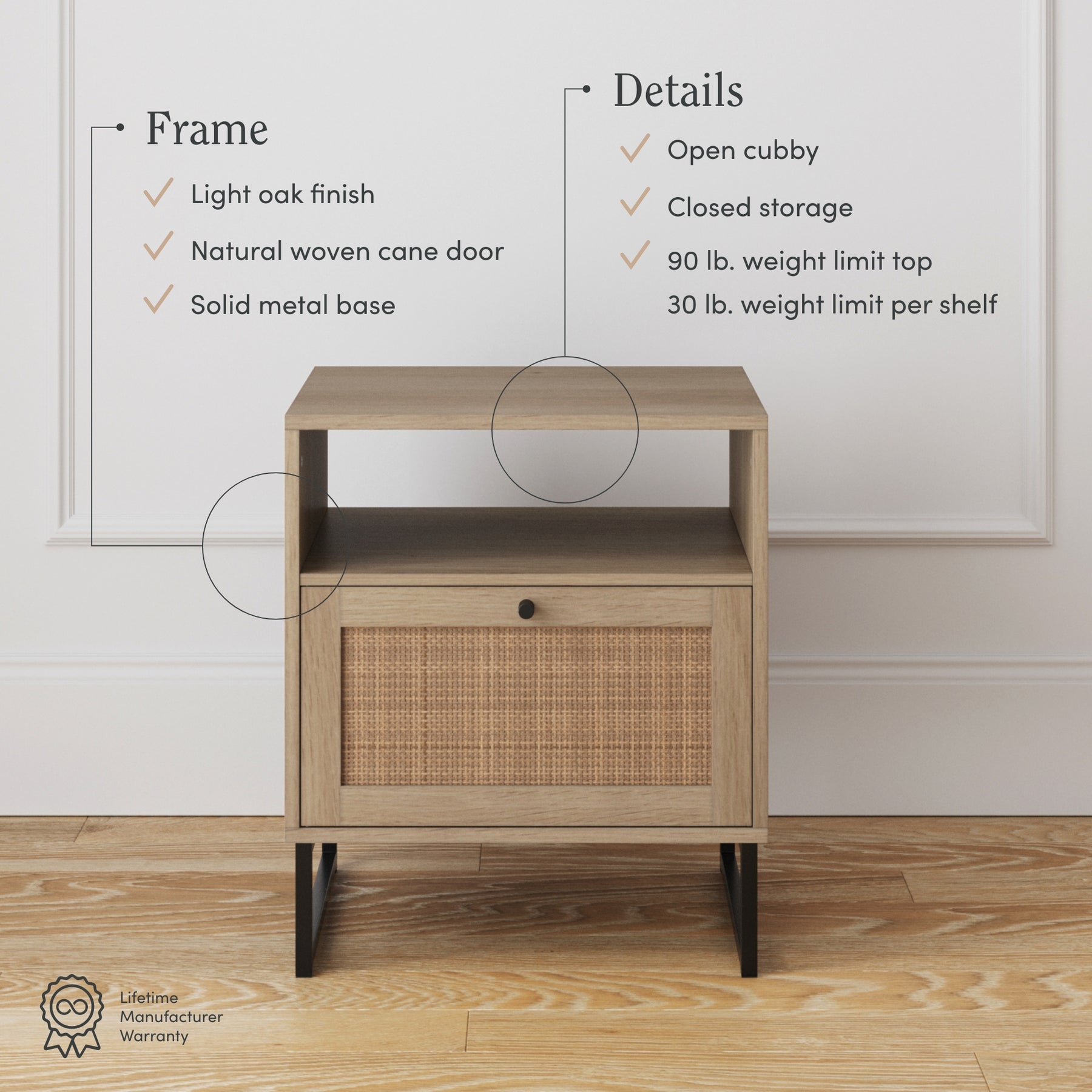 Boho Mina Rattan Wood Nightstand Set of 2 Cabinets | Nathan James
