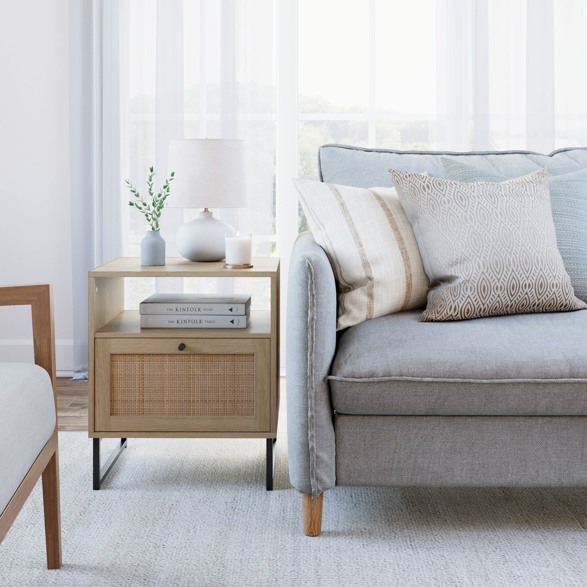 Wood & Rattan Nightstands Light Oak (Set of 2) - Thumbnail 4