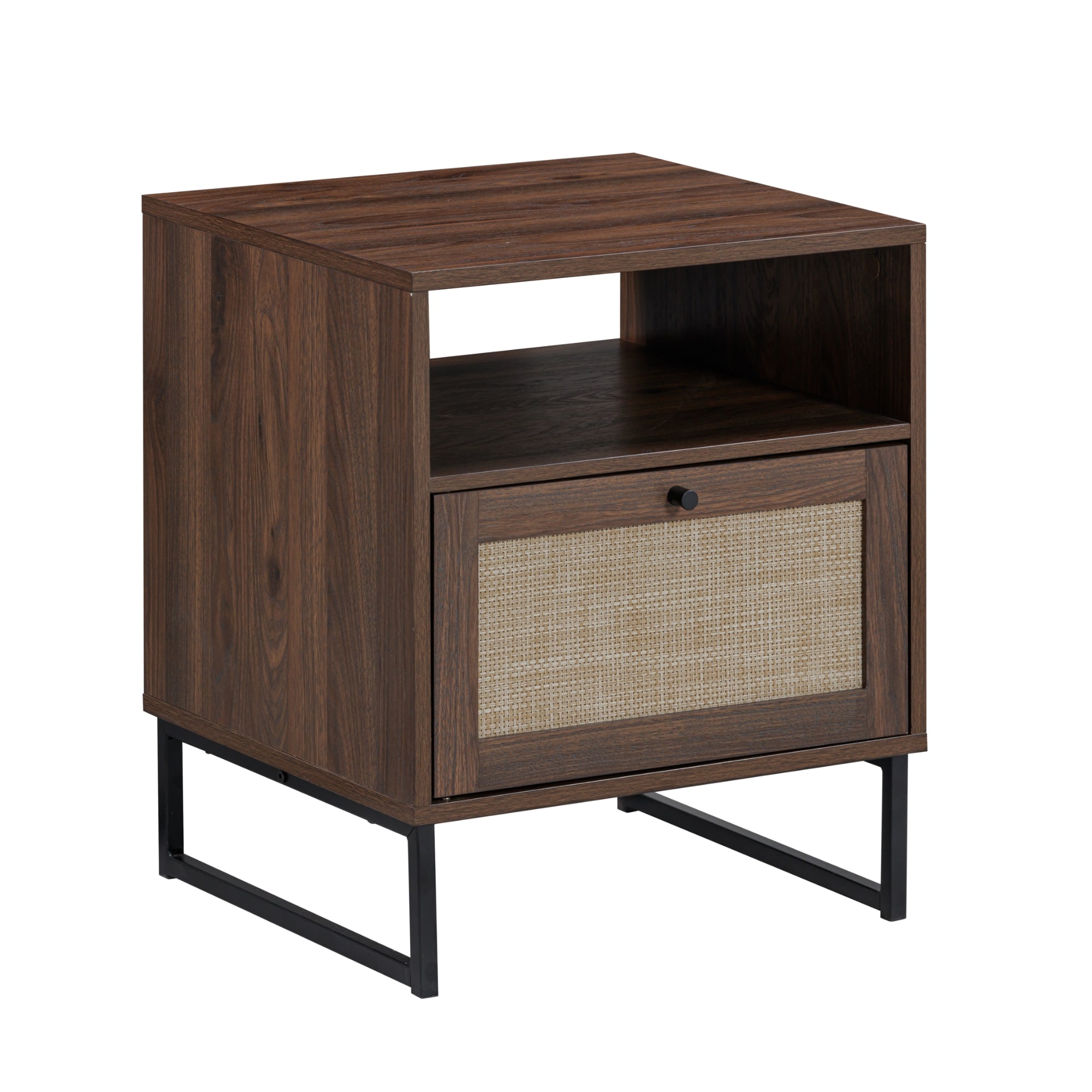 Rattan & Wood Storage Nightstand