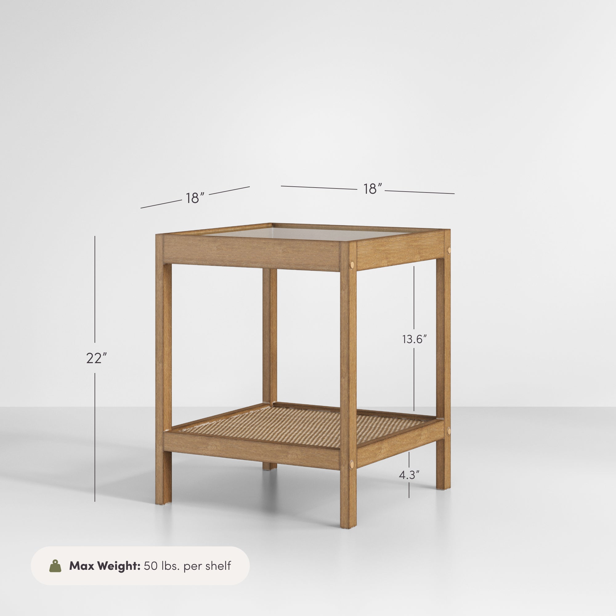 Hayes Rustic Solid Wood Rattan Side End Table Glass Top | Nathan James