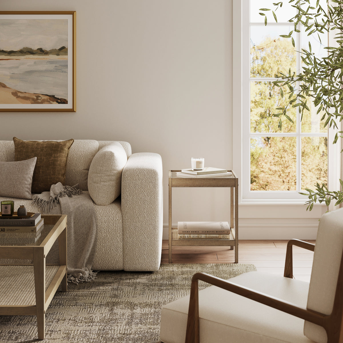 Solid Wood, Rattan & Glass Top End Table