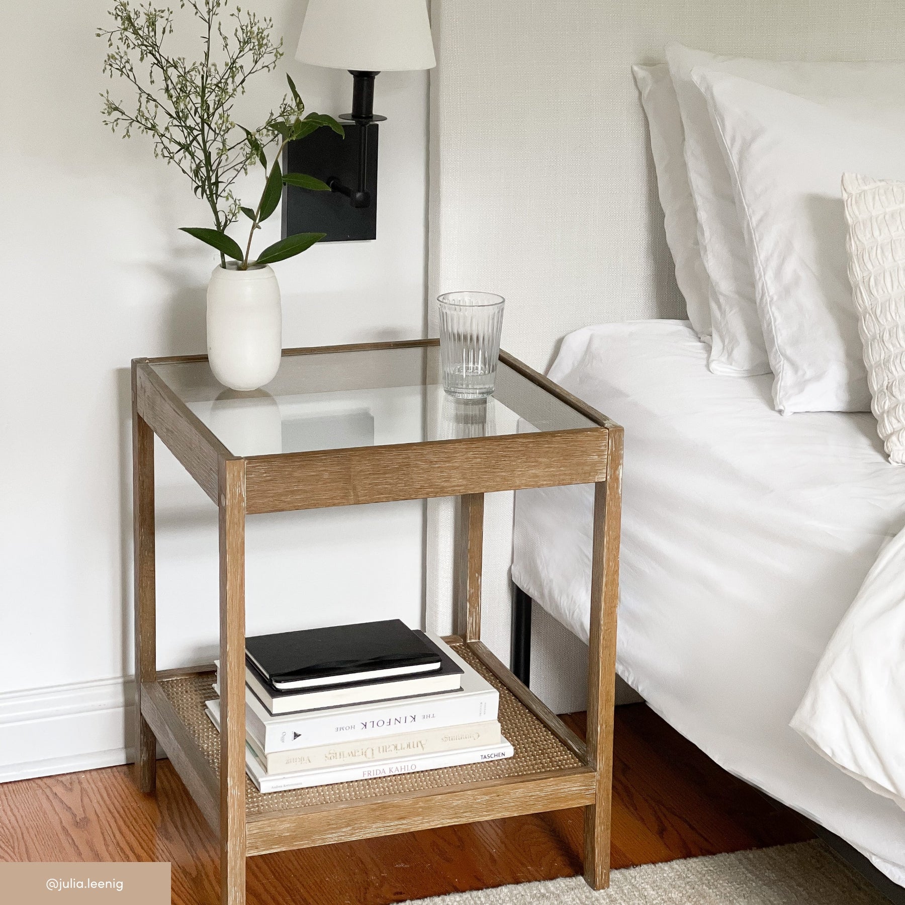 Boho Hayes Solid Wood Rattan Side End Table Glass Top Nathan James