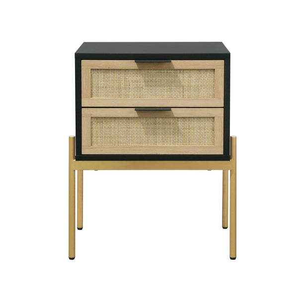 Boho Andrew Rattan Nightstand 2-Drawer Matte Black | Nathan James