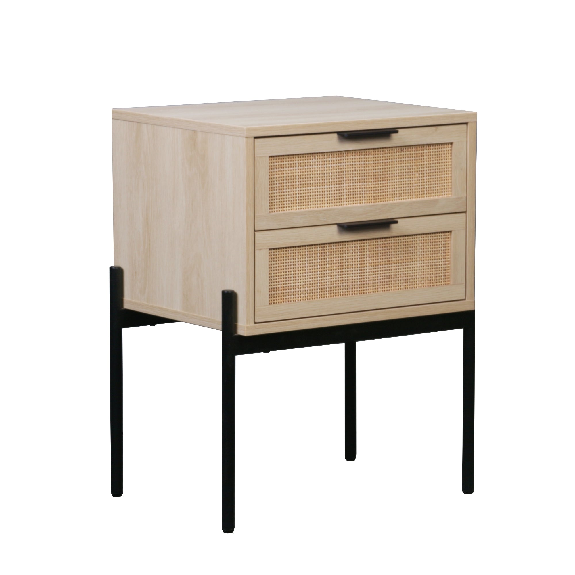 Wood & Rattan 2-Drawer Nightstand - Thumbnail 3