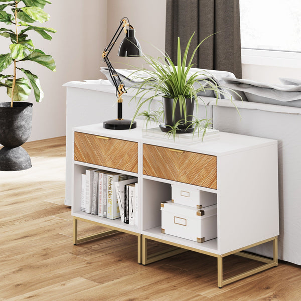 Wood Cabinet Herringbone Nightstand Natural Wash