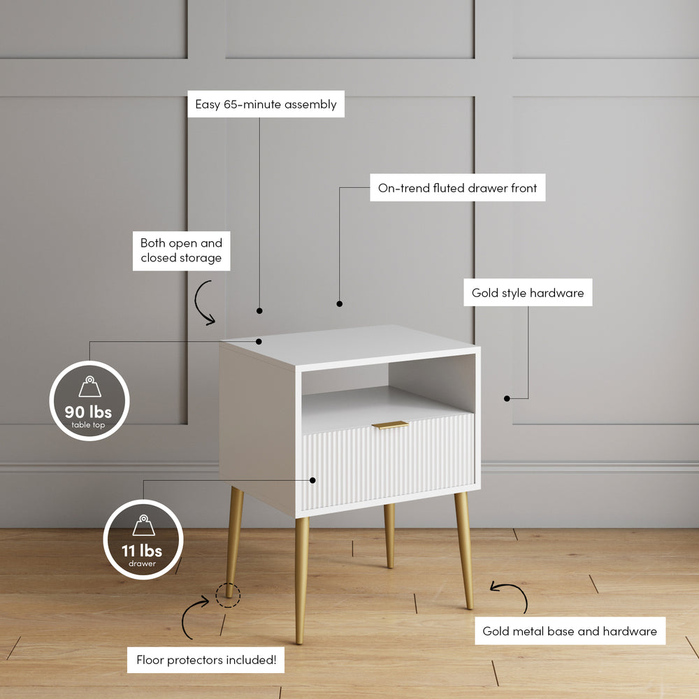 Jacklyn Modern Glam Fluted Nightstand with Drawer Nathan James