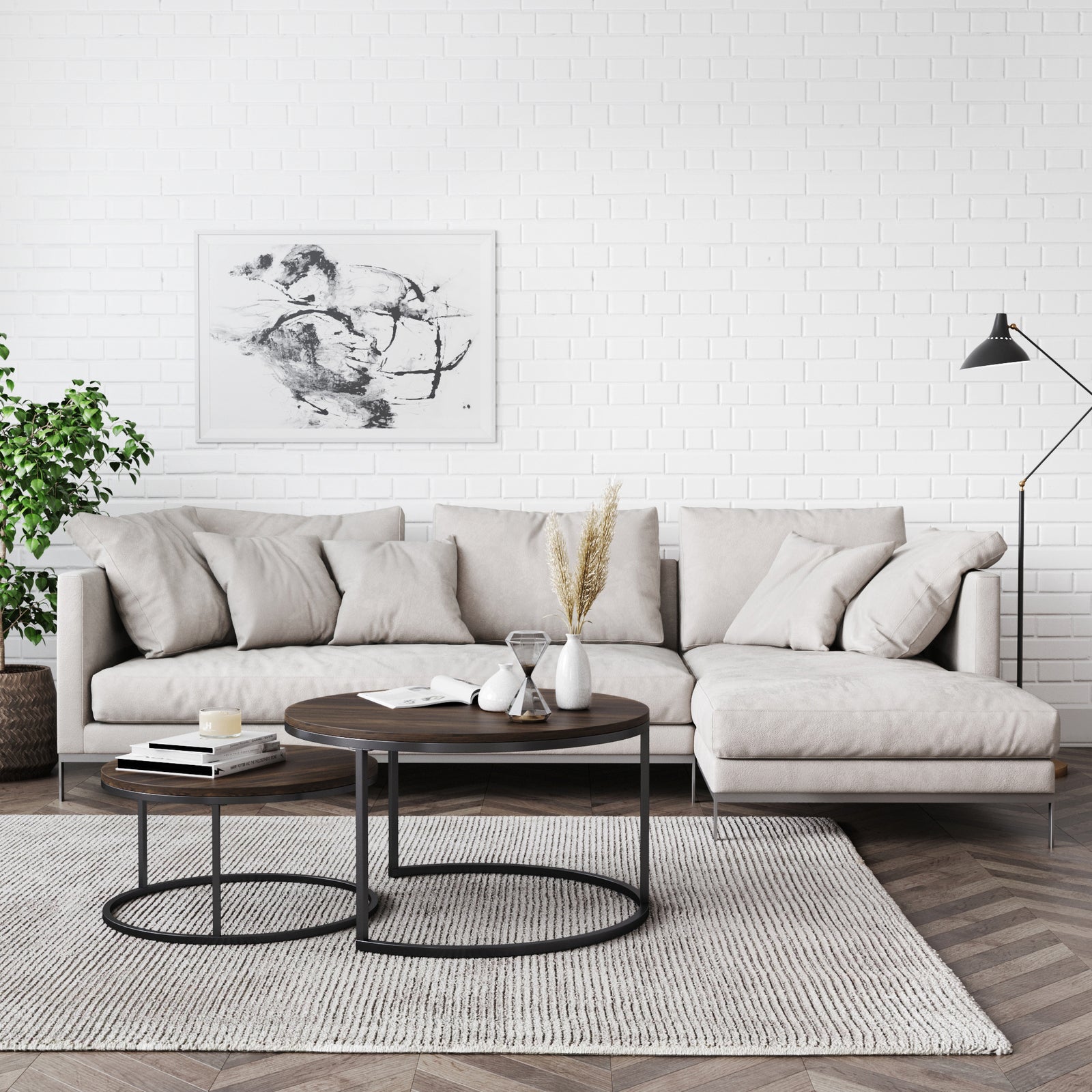 Stella Round Nutmeg Nesting Coffee Table Metal Frame | Nathan James