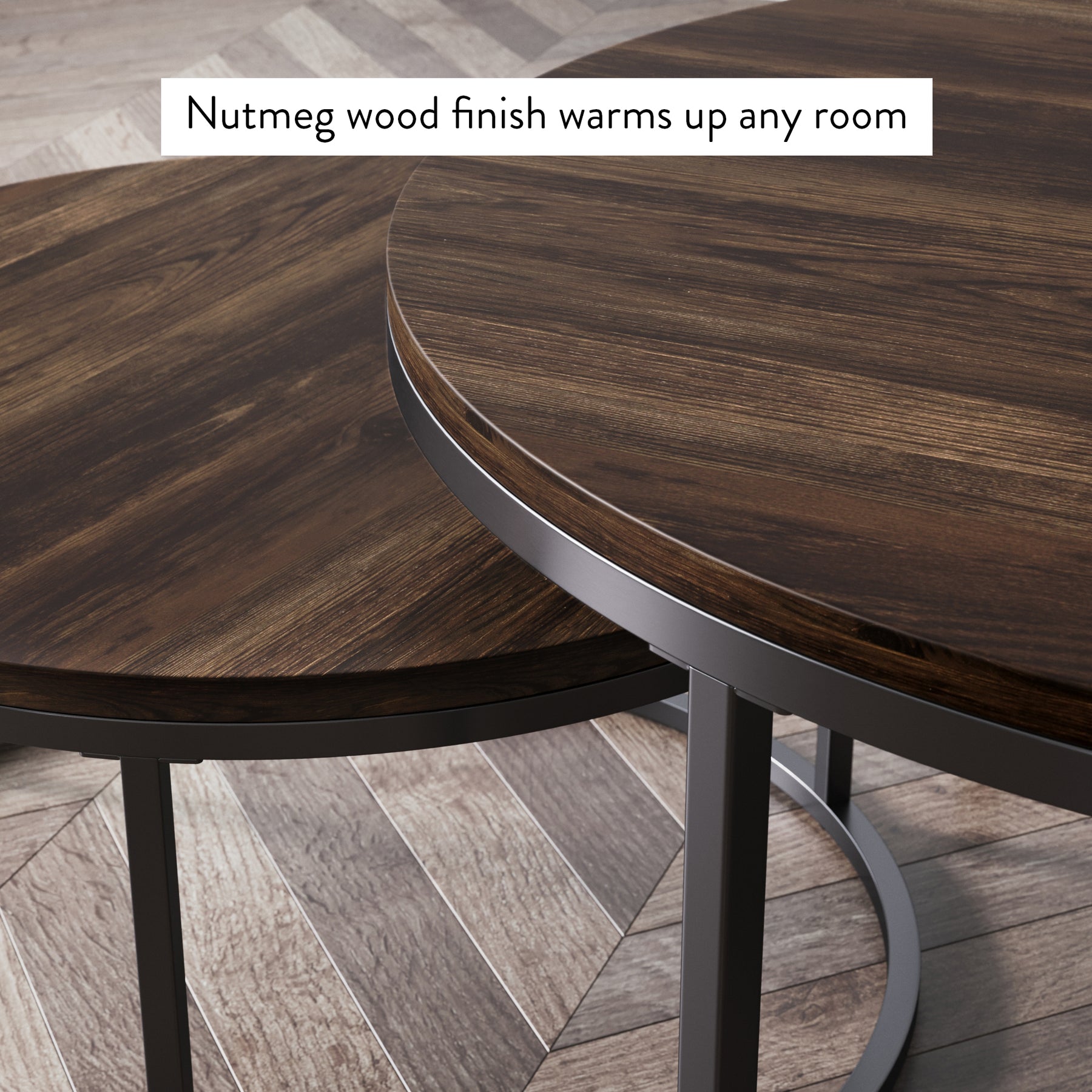 Stella Round Nutmeg Nesting Coffee Table Metal Frame | Nathan James