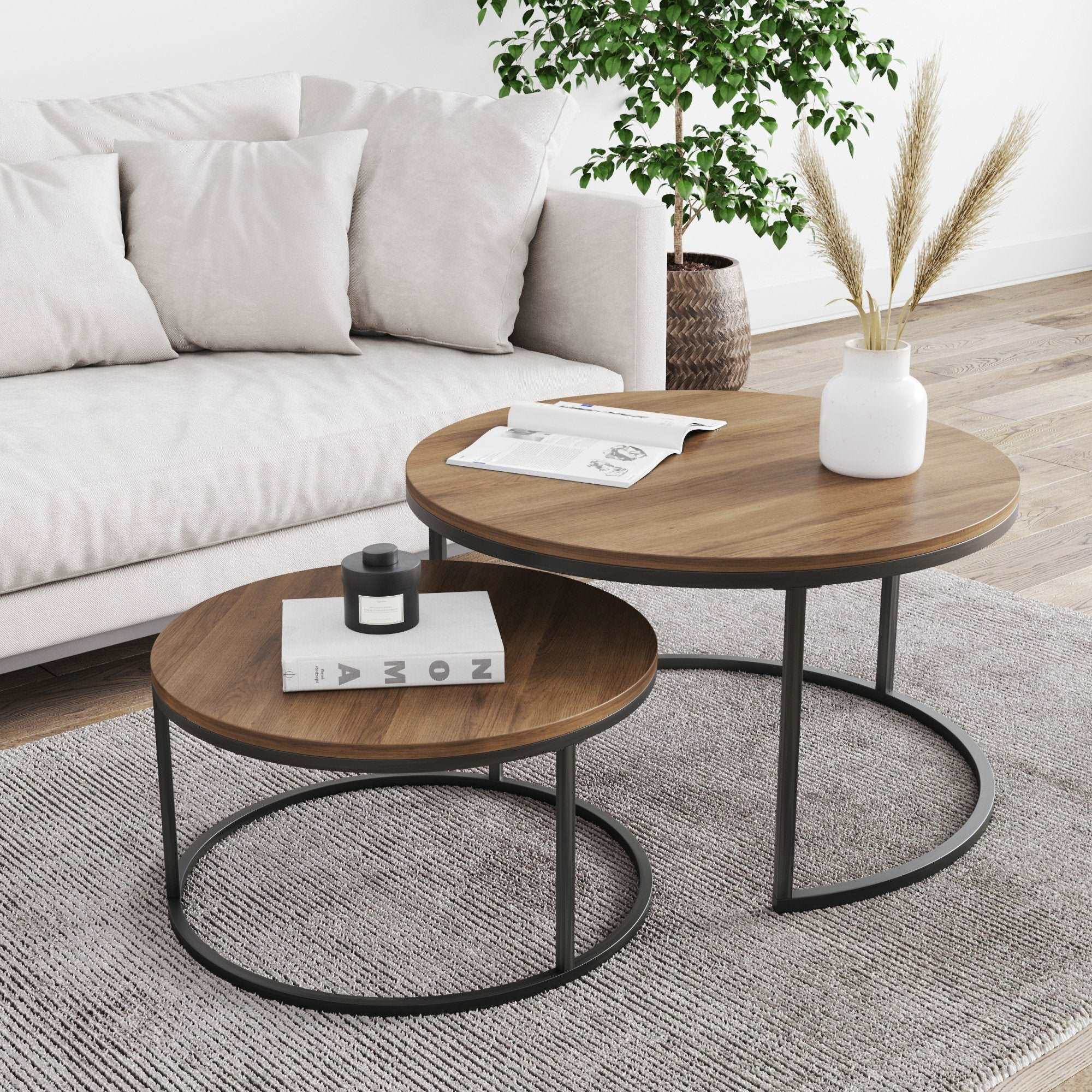 Wood Nesting Coffee Table Set | Stella Reclaimed Oak-Gunmetal