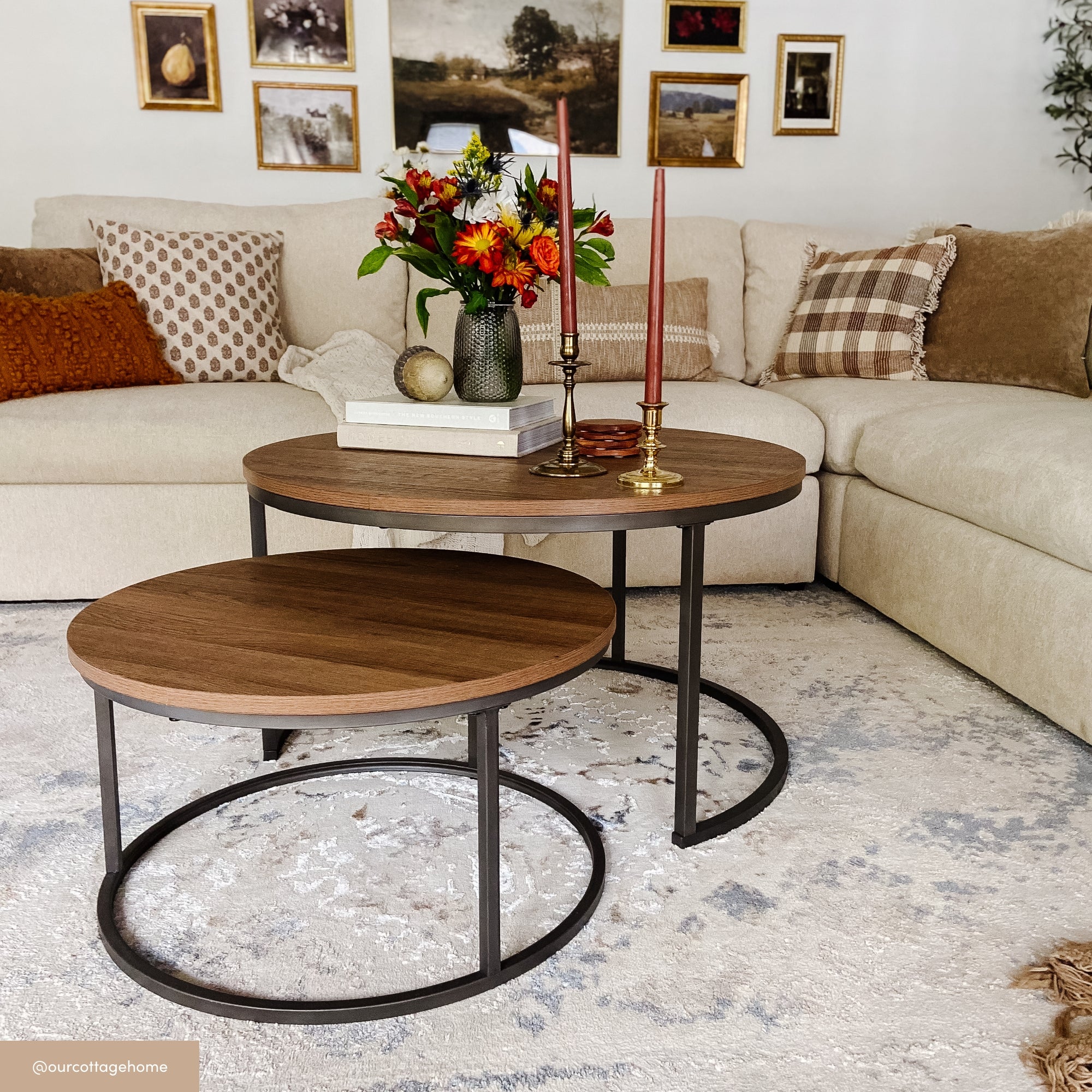 Stella Round Reclaimed Oak Coffee Table Metal Frame | Nathan James