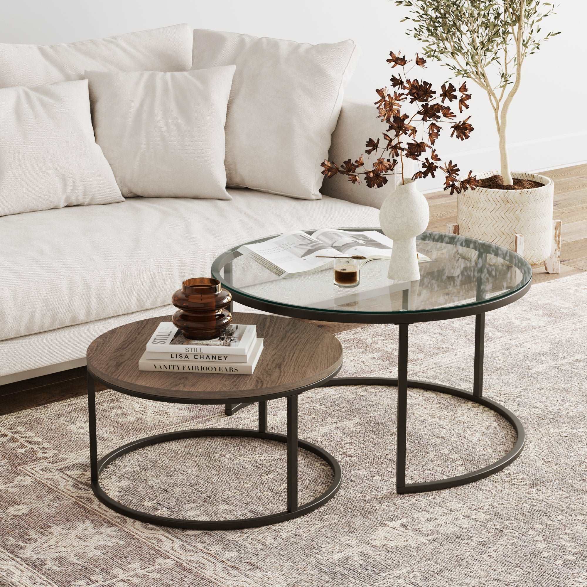 Wood & Glass Nesting Coffee Table | Stella Reclaimed Oak-Gunmetal