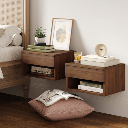 Jackson Floating Nightstand Open Shelf Walnut Set of 2 | Nathan James