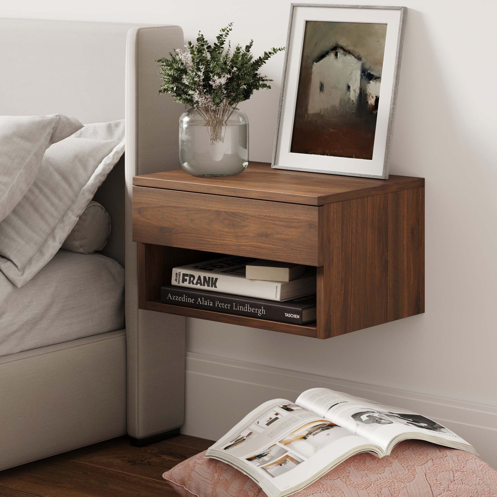 Mid-Century Floating Drawer Nightstand Light Oak