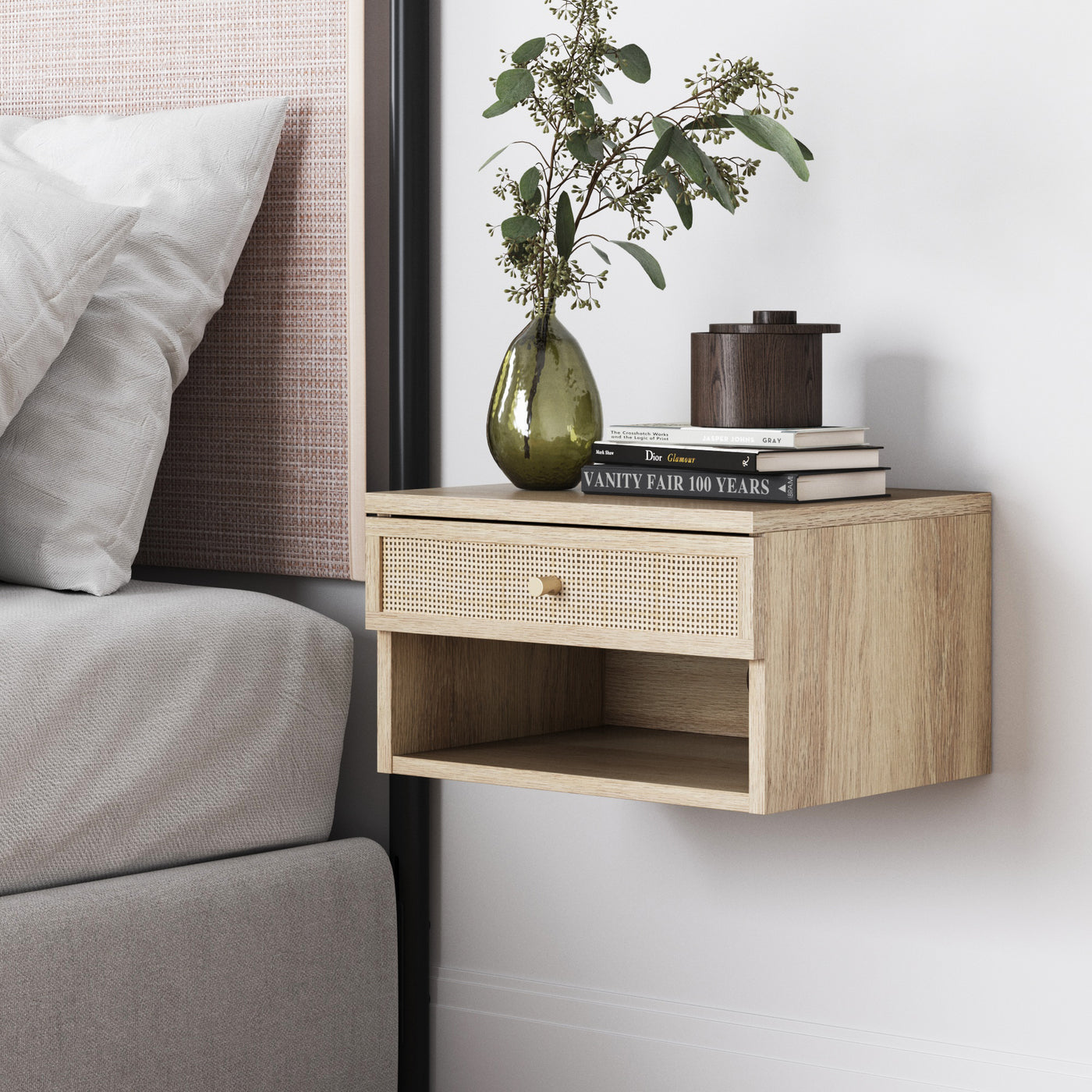 Jackson Wood Floating Nightstand Open Shelf Light Oak | Nathan James