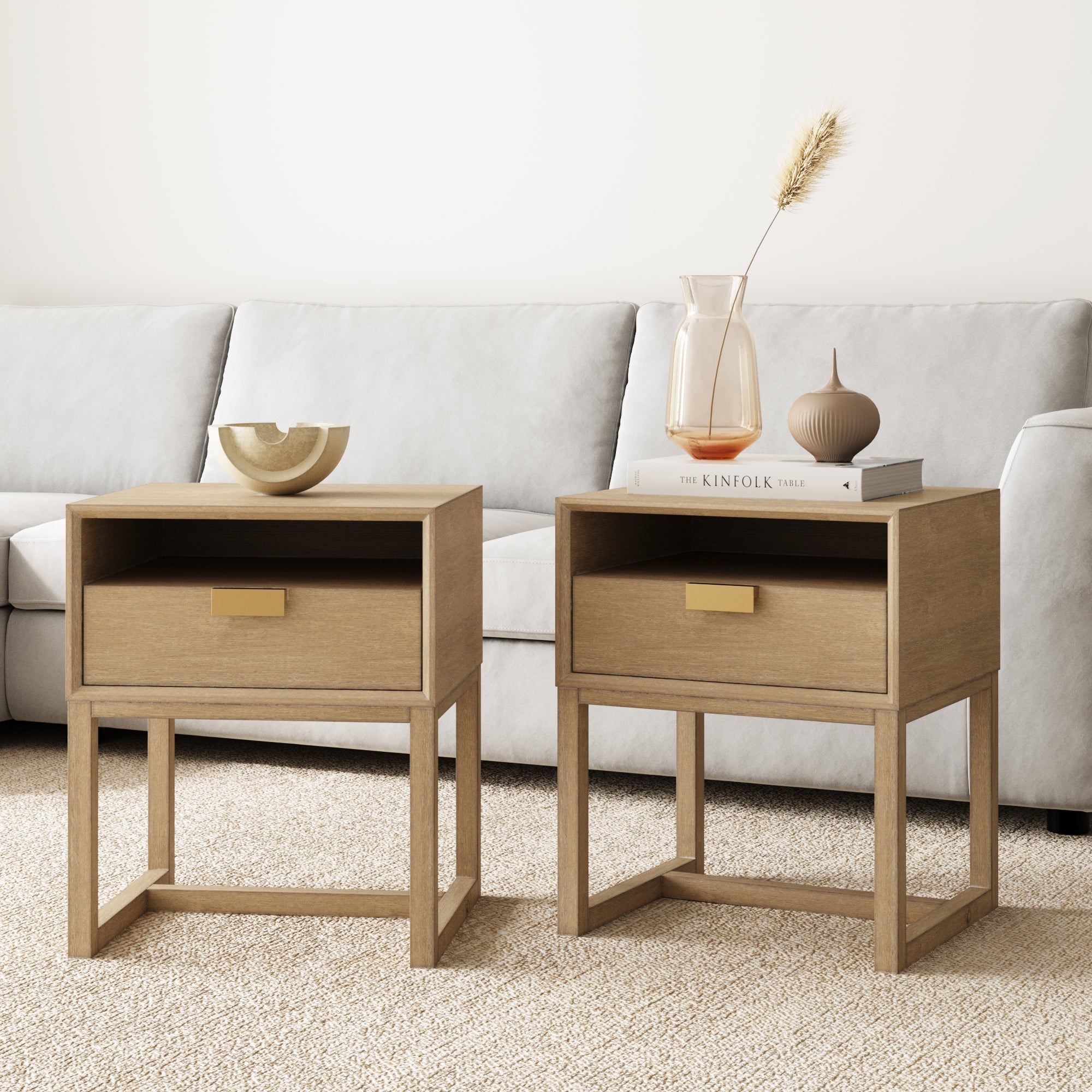 Wood Modern Farmhouse Nightstands (Set of 2)