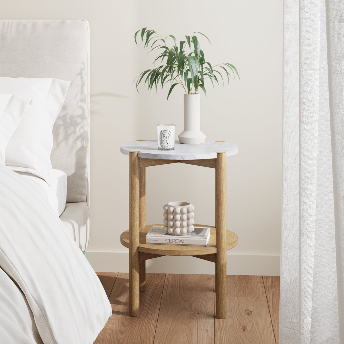 Tucker MidCentury Light Brown End Table Faux Marble Nathan James