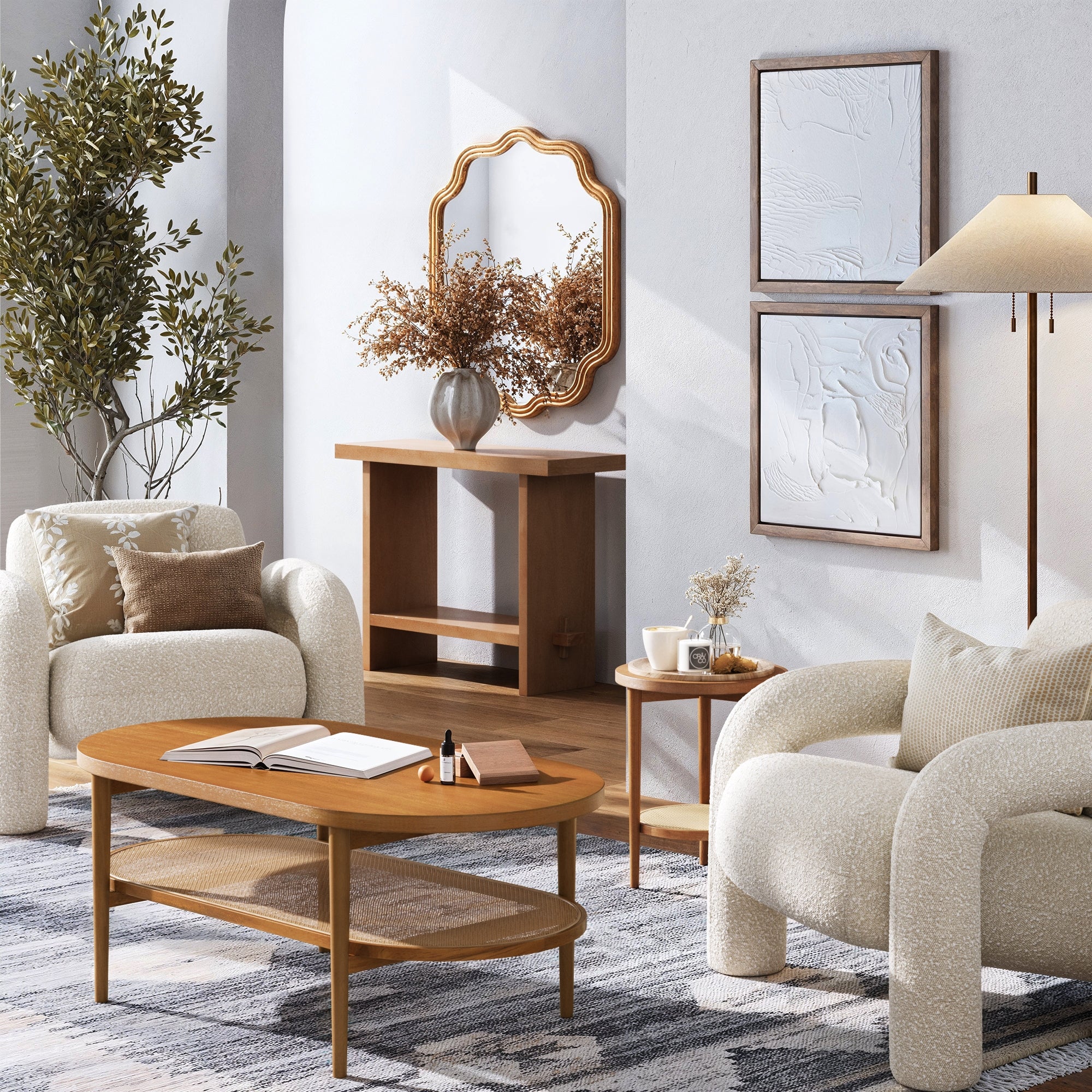 Sonia Wood & Rattan Oval Bohemian Coffee Table Acacia | Nathan James