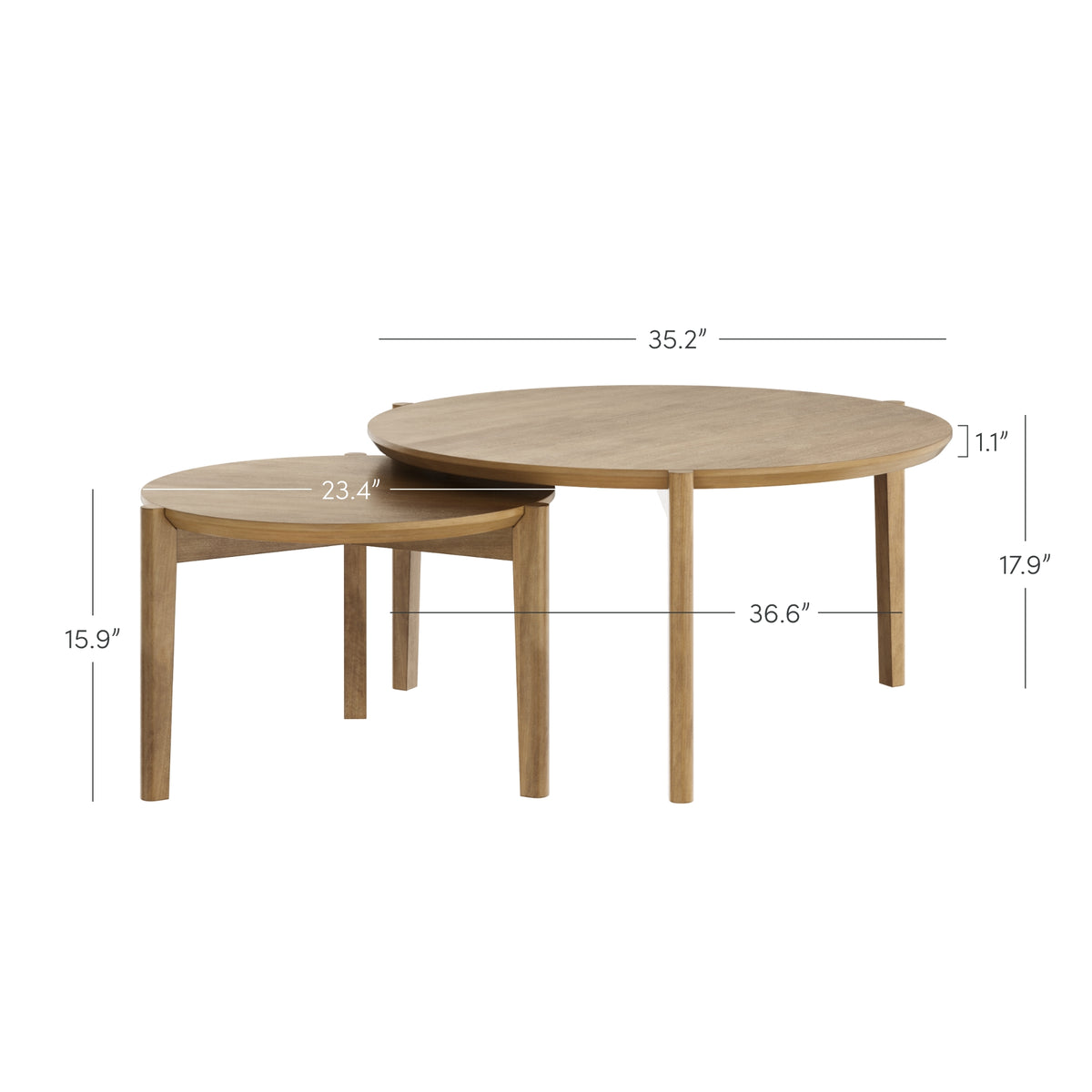Kendall Mid-Century Round Wood Nesting Coffee Table | Nathan James