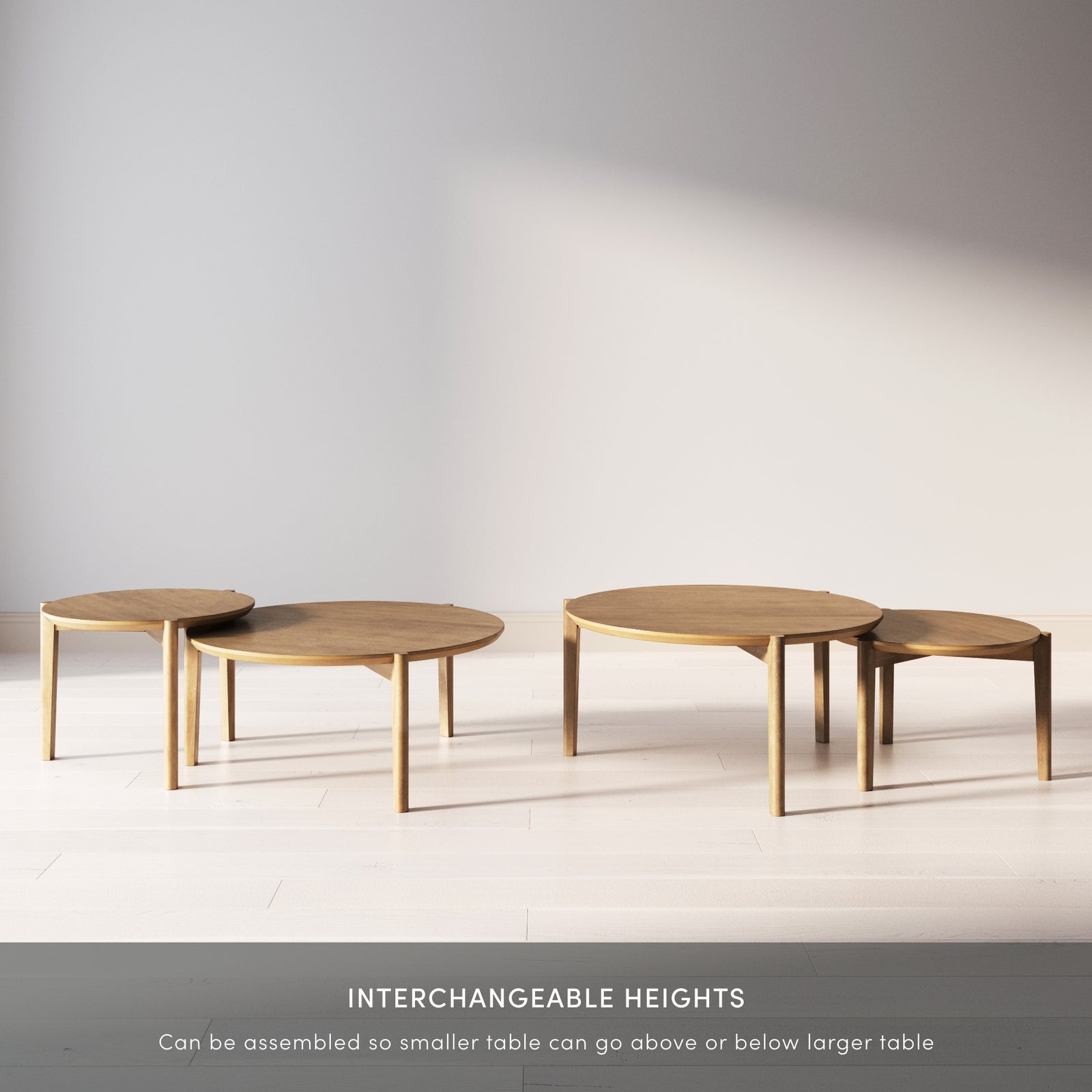 Kendall Mid-Century Round Wood Nesting Coffee Table | Nathan James