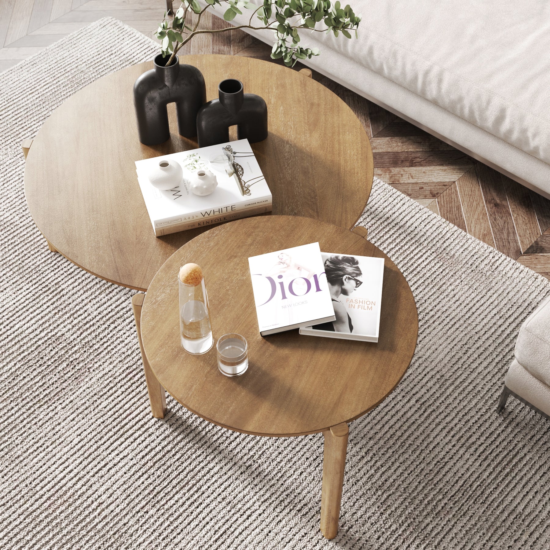 Kendall Mid-Century Round Wood Nesting Coffee Table | Nathan James