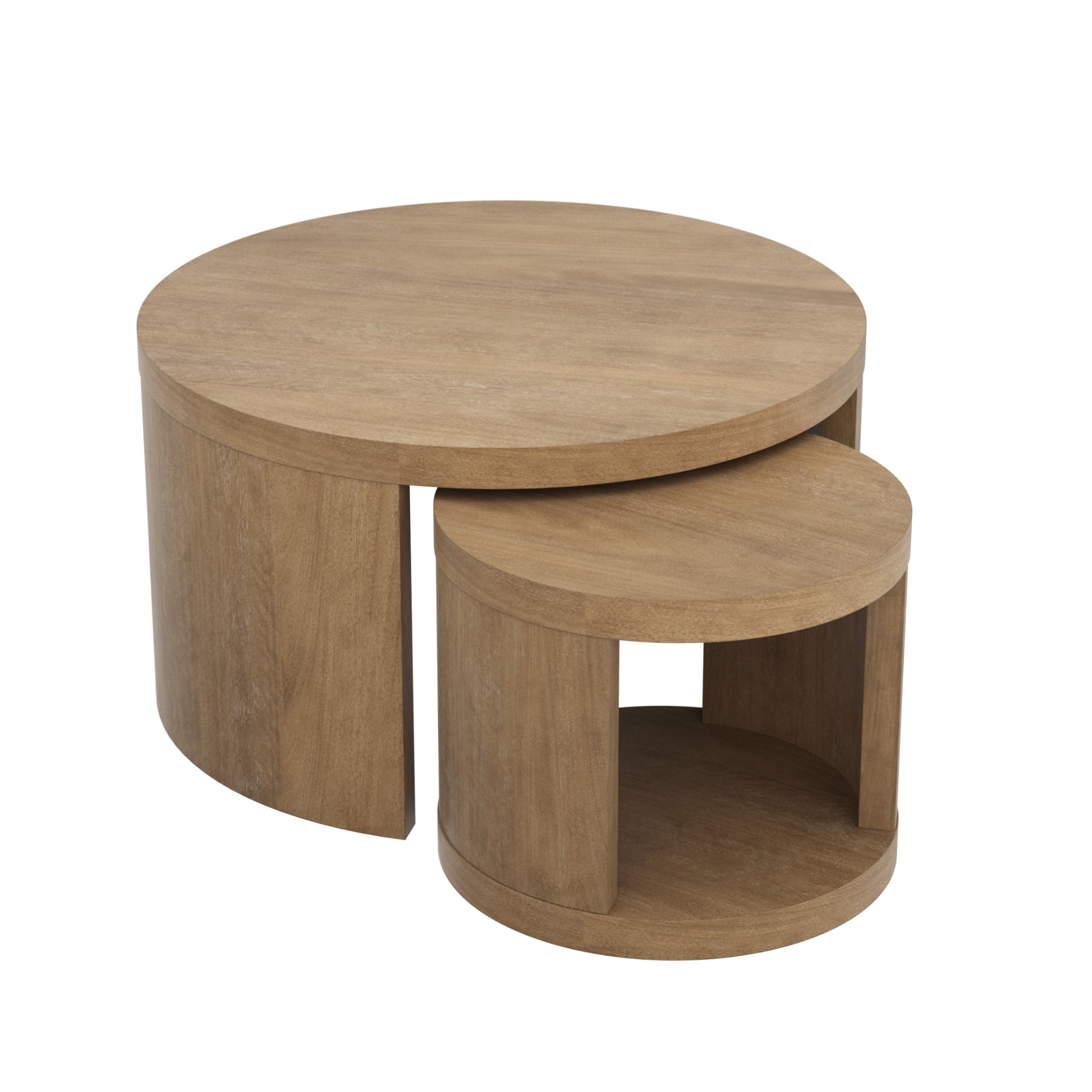 Round Wood Nesting Coffee Table Set - Thumbnail 2