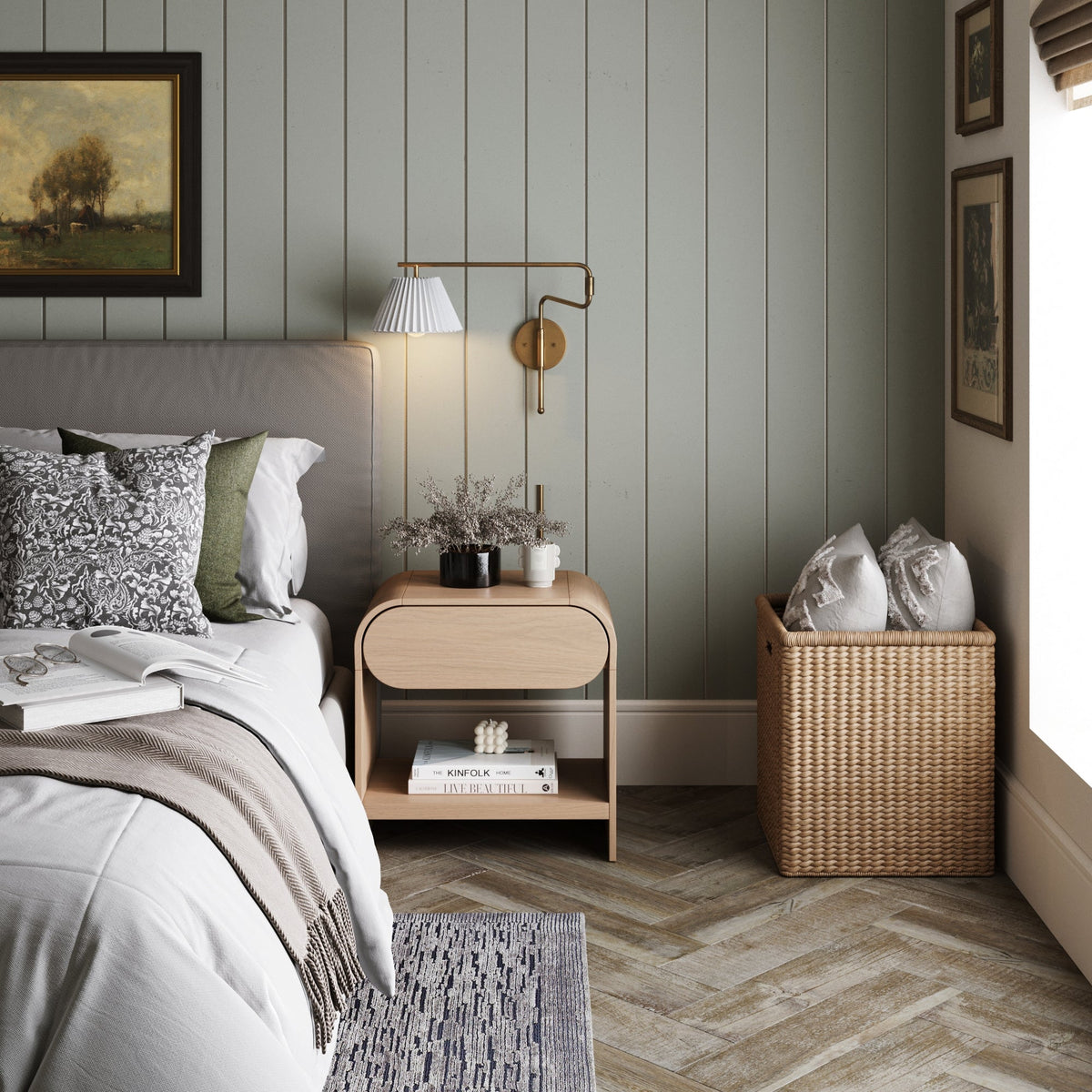 Mid-Century Wood Arched Nightstand Pale Oak - Nathan James