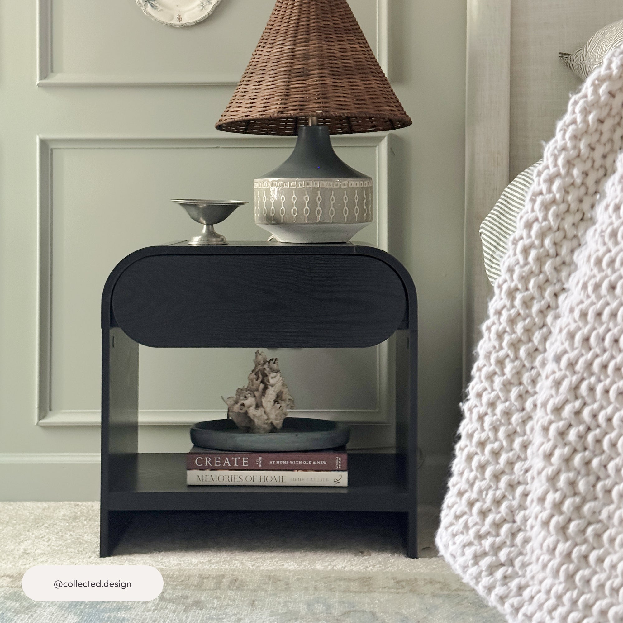 Iris Nightstand Wood Black Oak Arched | Nathan James