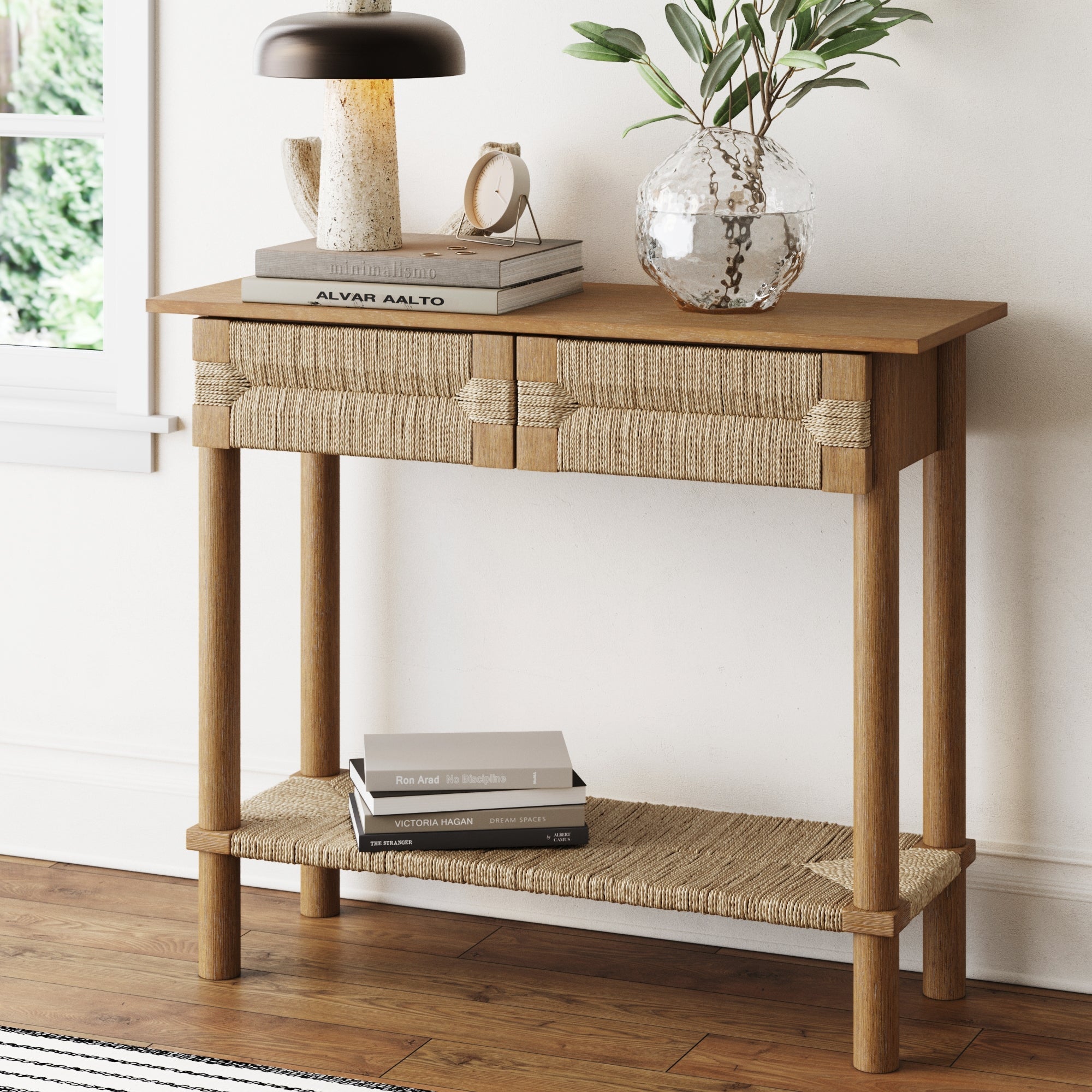 Boho Seagrass Wood Console Table