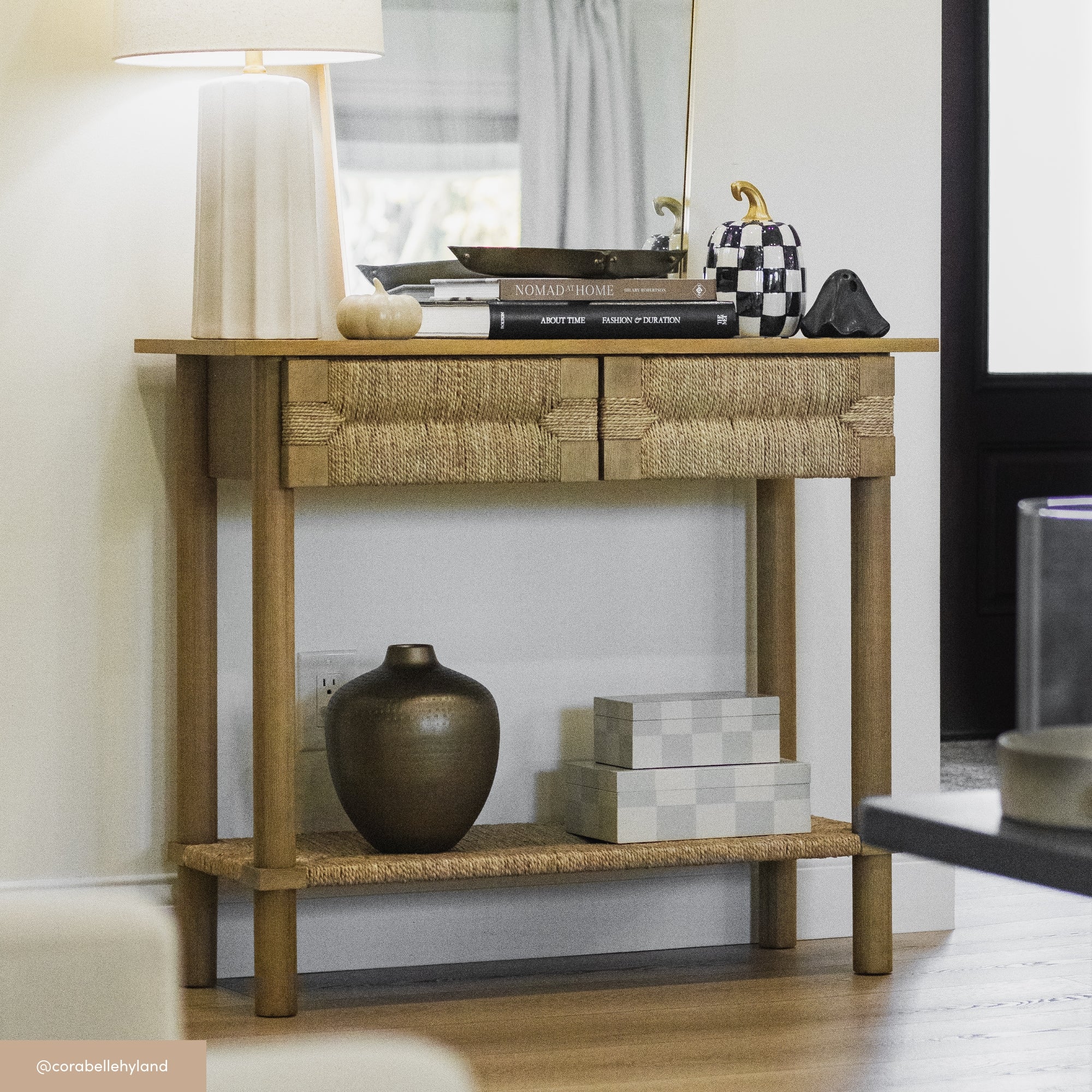 Beacon Boho Seagrass & Wood Light Brown Console Table | Nathan James