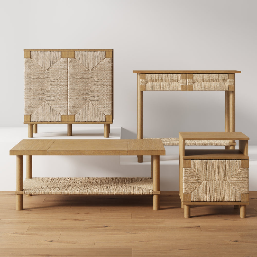 Beacon Boho Seagrass & Wood Light Brown Console Table | Nathan James