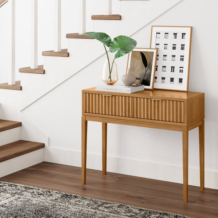 Wood Fluted Storage Console Sofa Table Warm Pine | Nathan James