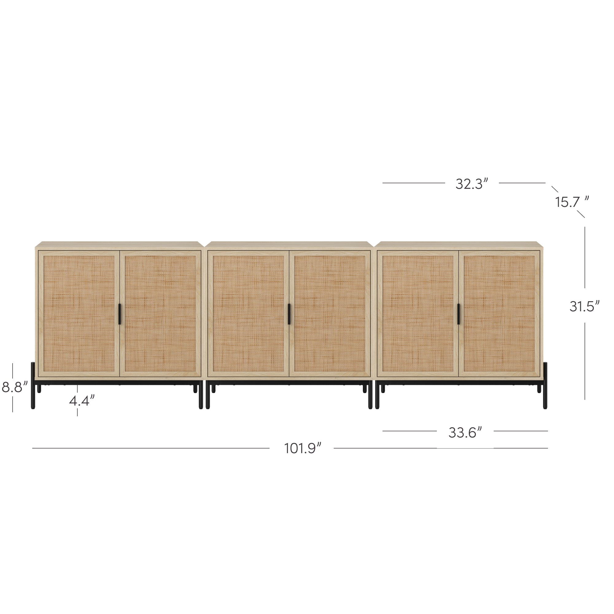 Andrew Credenza Rattan Oak Set of 3 | Nathan James