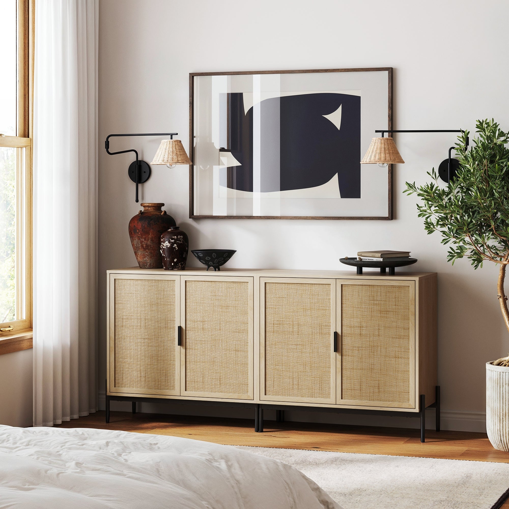 Andrew Boho Rattan & Wood Storage Cabinet Light Oak | Nathan James