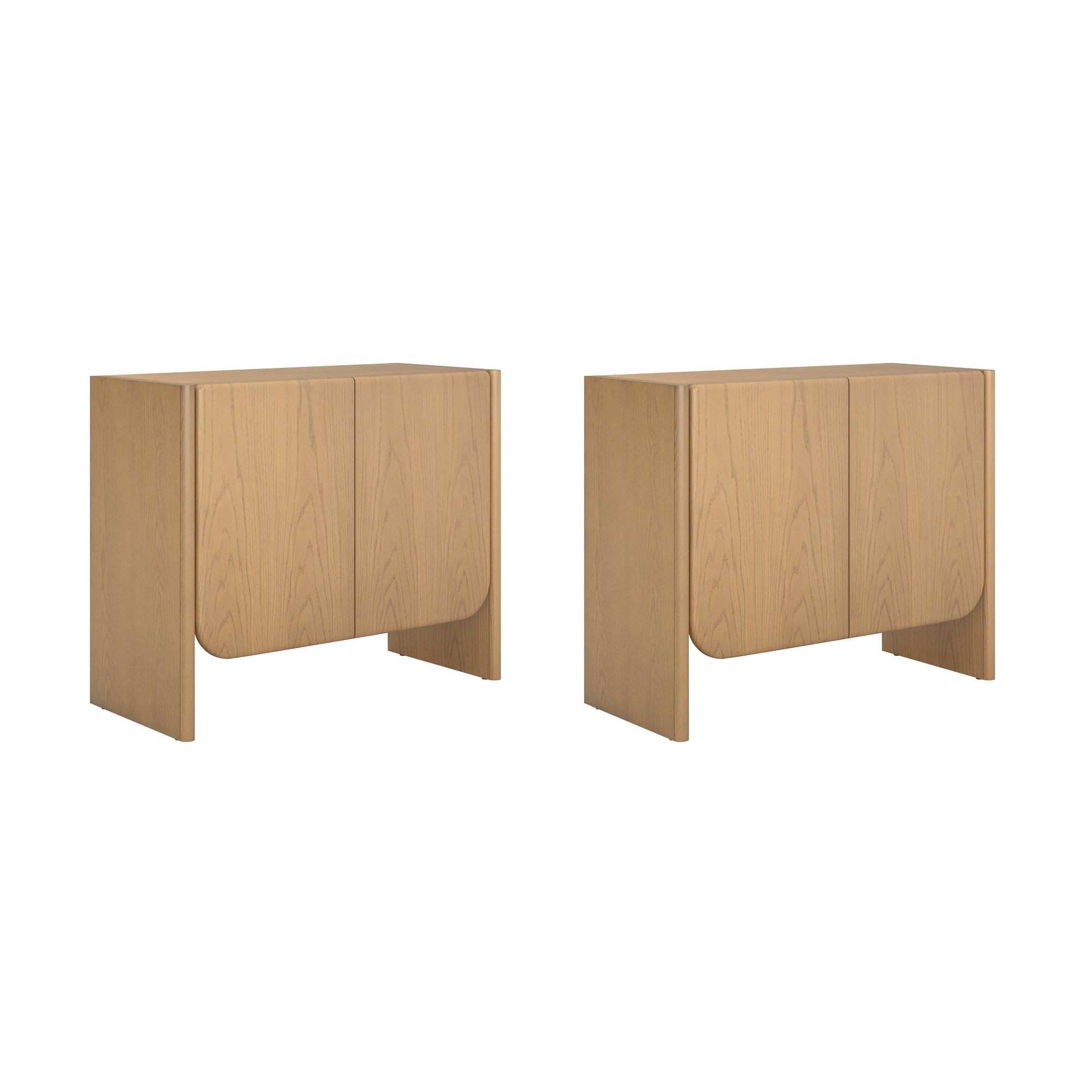 Rounded Wood Accent Cabinet or TV Stand Raw Oak (Set of 2) - Thumbnail 5