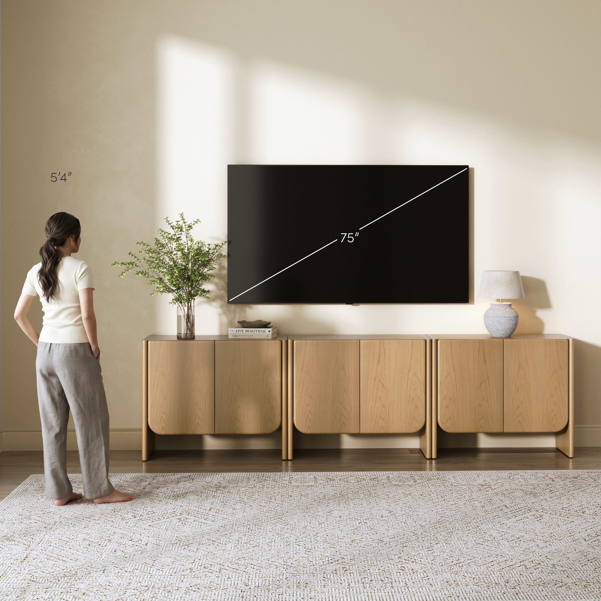 Rounded Wood TV Console Cabinet Raw Oak for TVs up to 75" - Nathan James