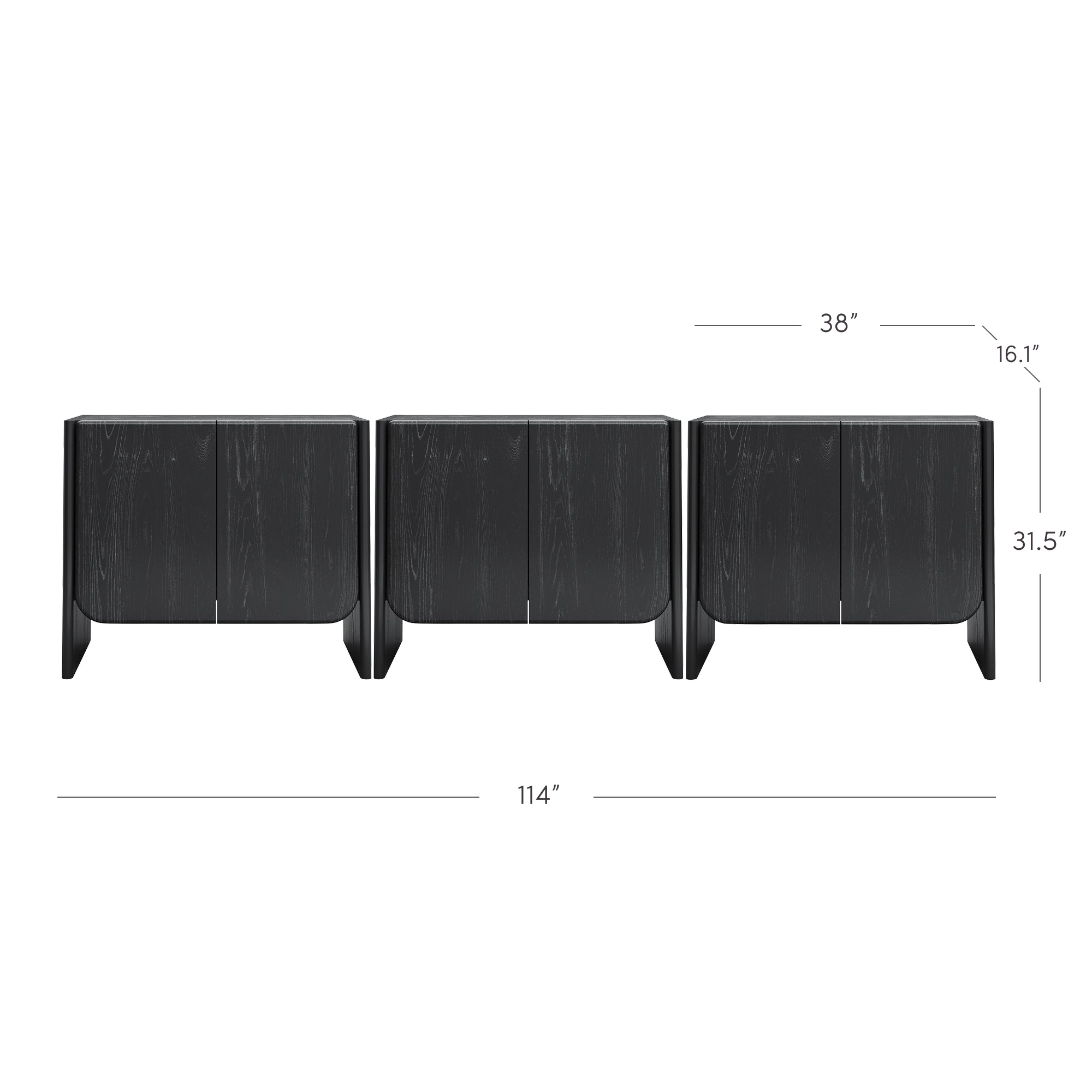 Jacala Credenza Black Oak Wood Set of 3 | Nathan James