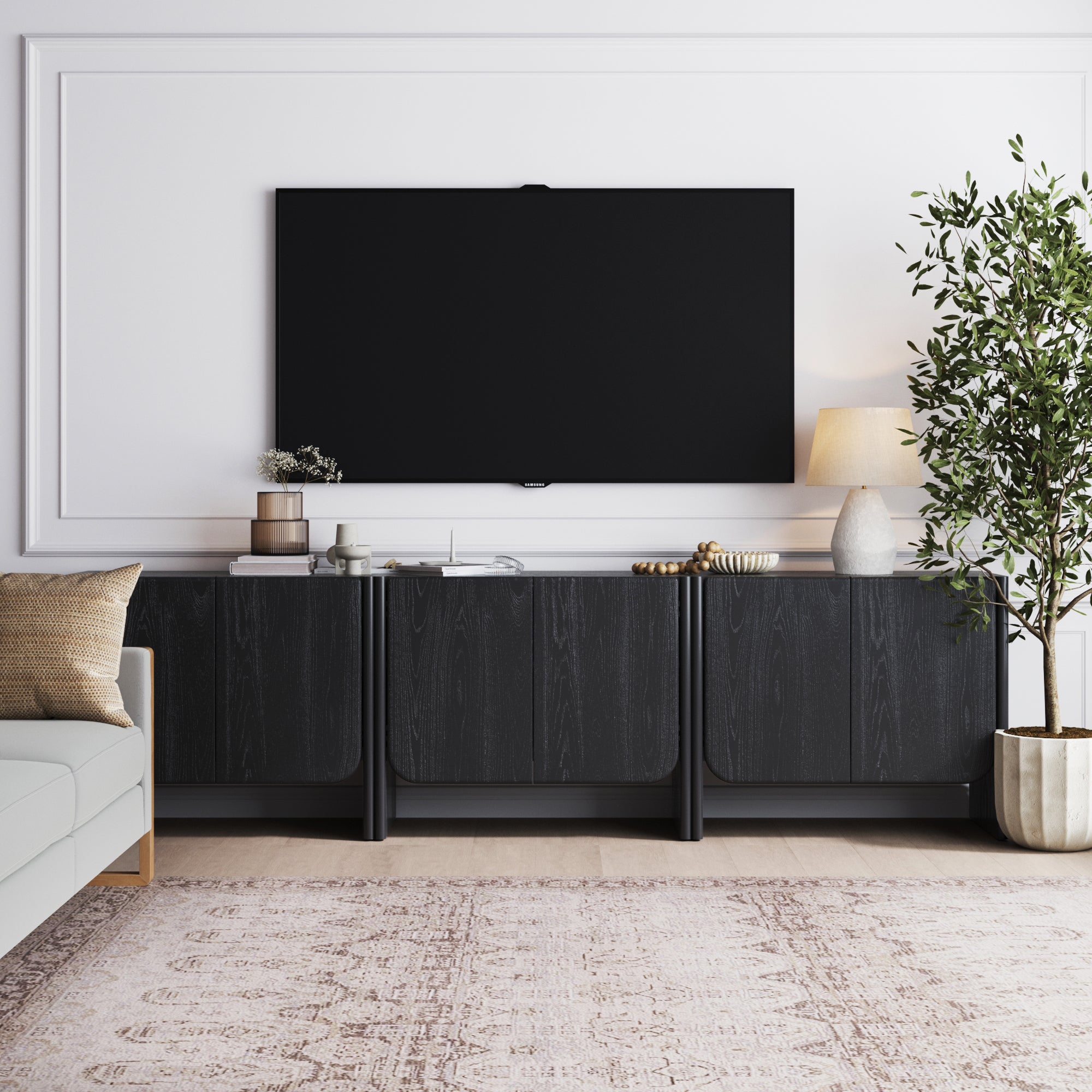 Rounded Wood Cabinet or TV Stand Black Oak (Set of 3)