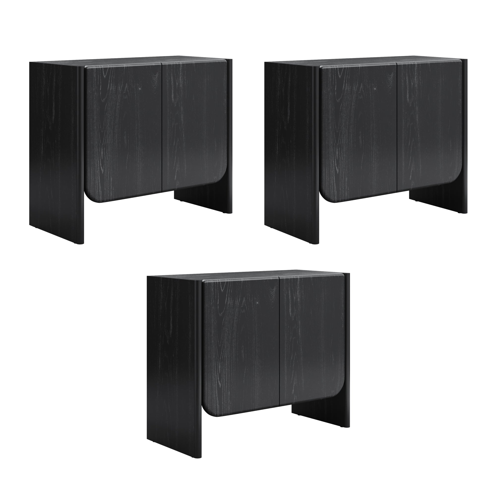 Rounded Wood Cabinet or TV Stand Black Oak (Set of 3) - Thumbnail 3