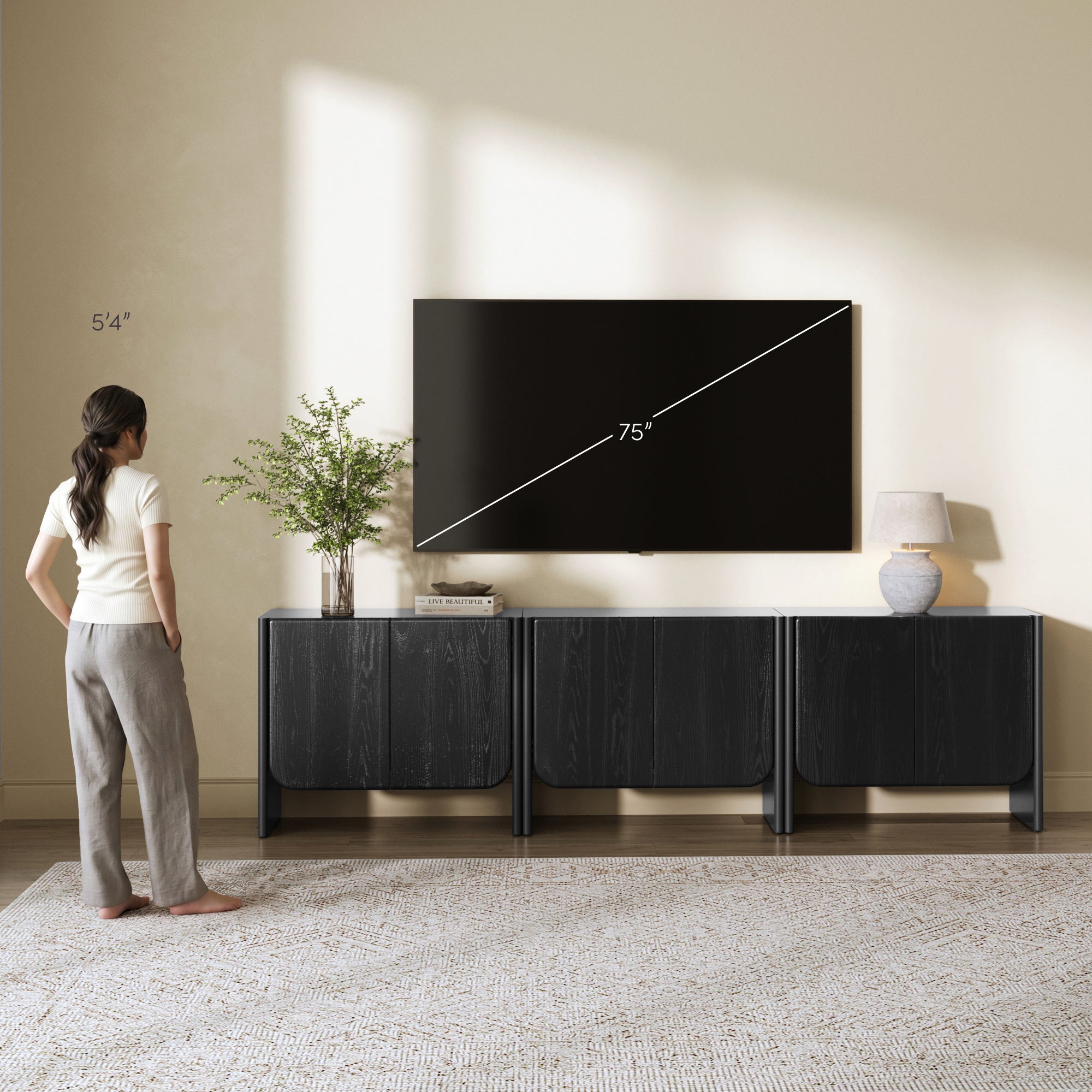 Jacala Credenza Black Oak Wood Set of 3 | Nathan James