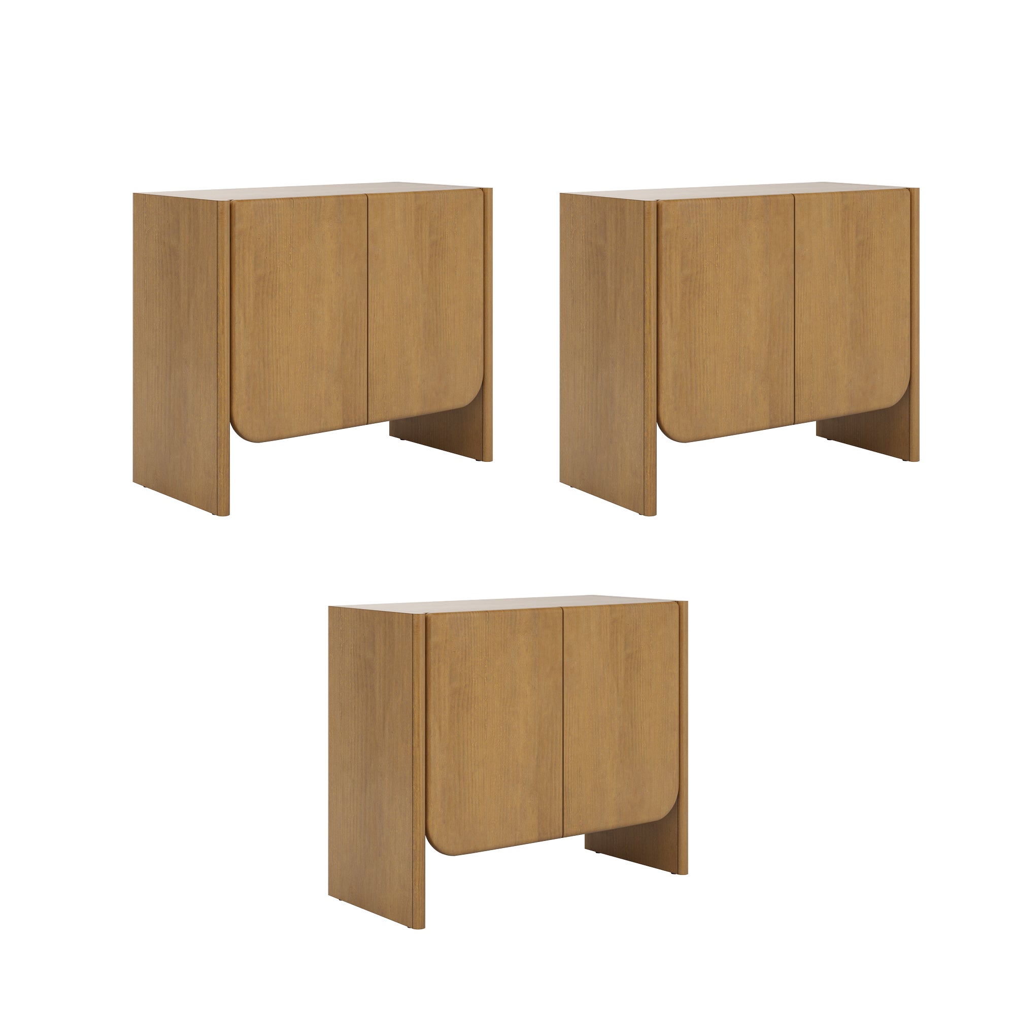 Arched Wood Accent Cabinet or TV Stand Light Brown (Set of 3) - Thumbnail 2